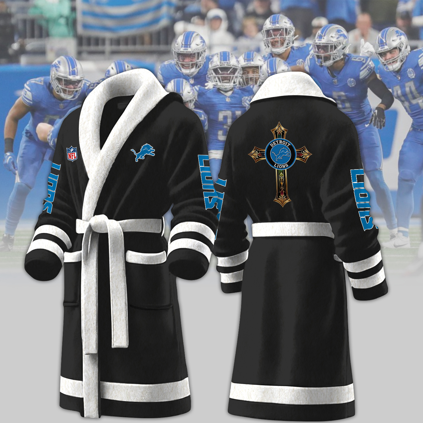 detroit lions nfl personalized fleece bathrobe 9bcas