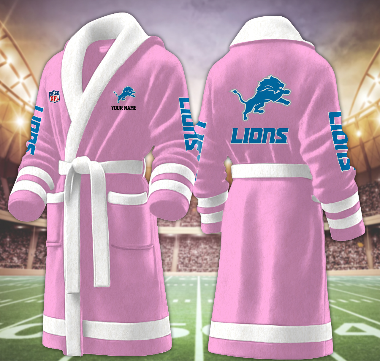 detroit lions nfl personalized fleece bathrobe eaznm