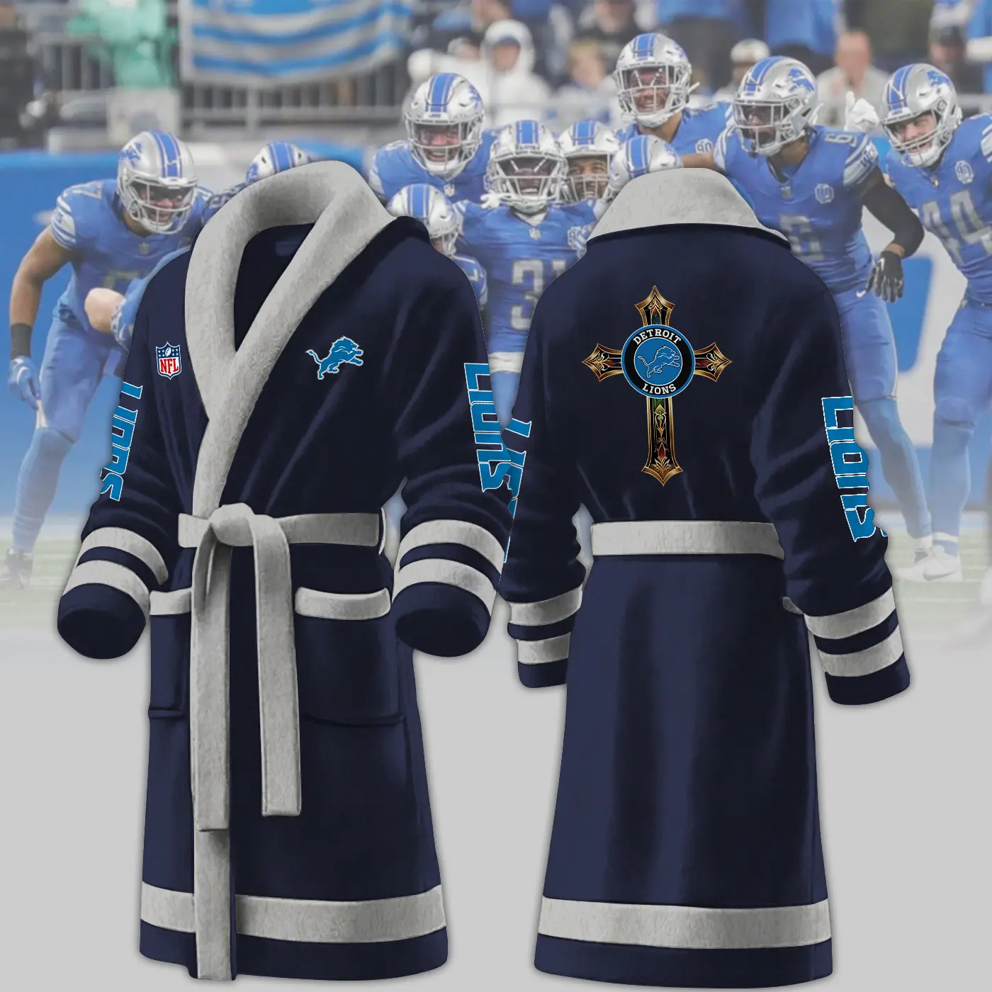 detroit lions nfl personalized fleece bathrobe f3zit