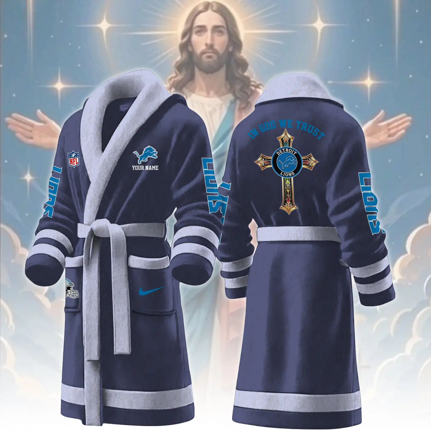 detroit lions nfl personalized fleece bathrobe g8uf3