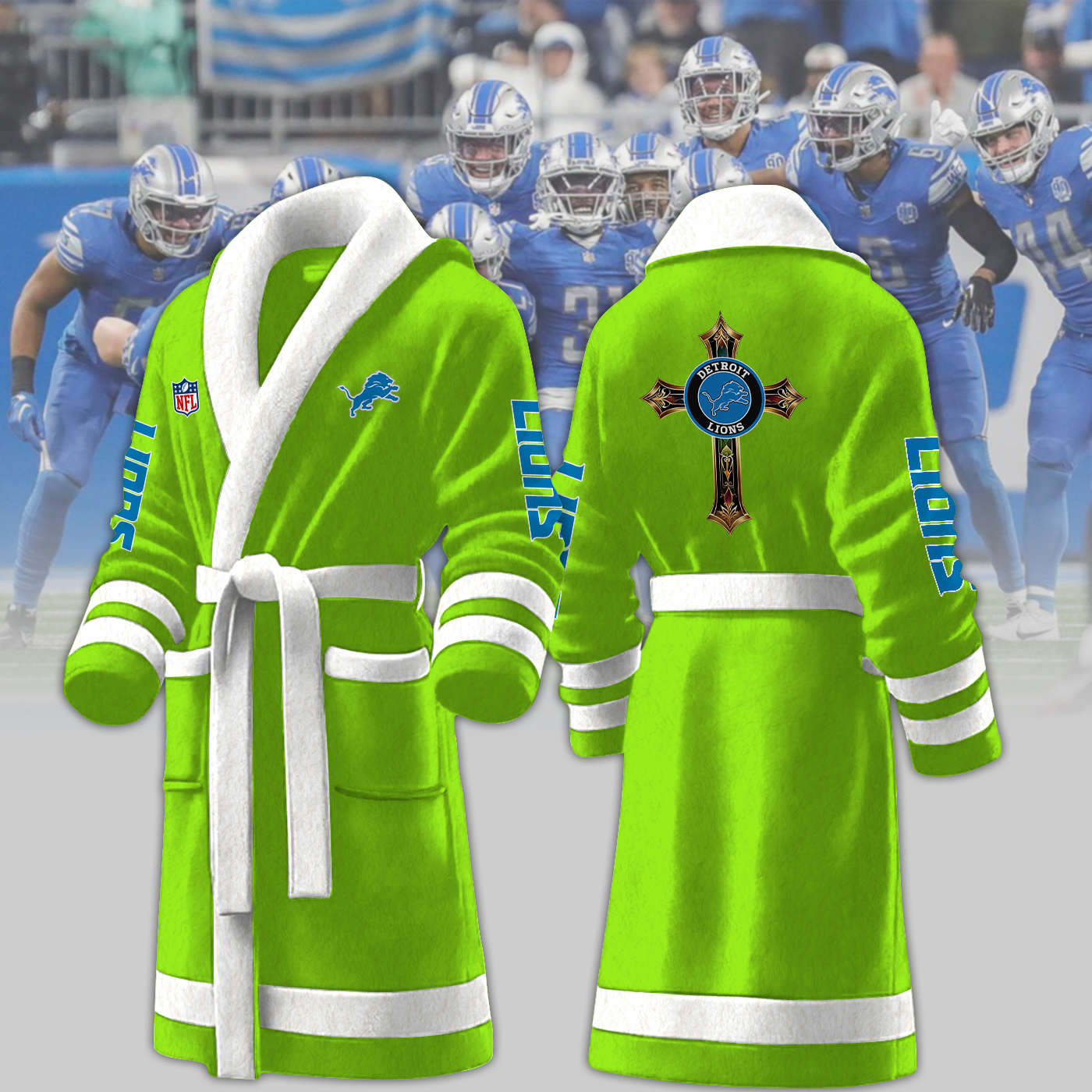 detroit lions nfl personalized fleece bathrobe gl5mx