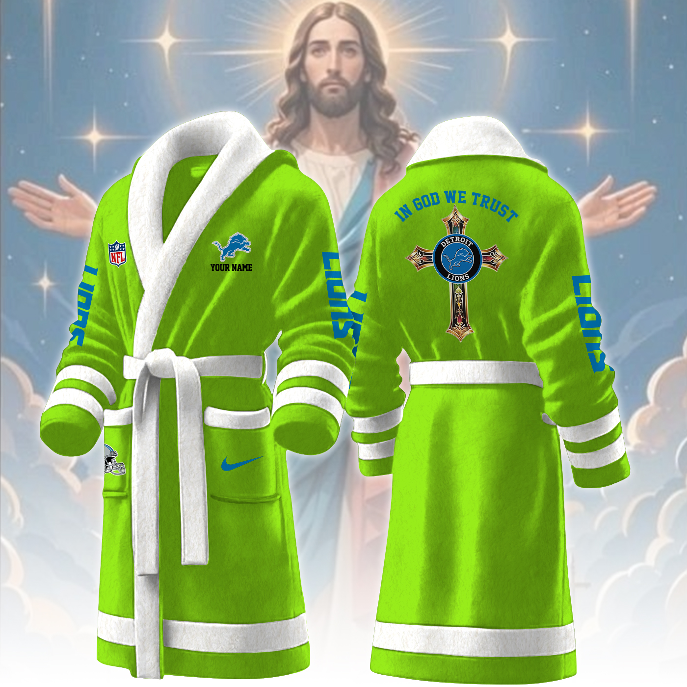 detroit lions nfl personalized fleece bathrobe gtqyi