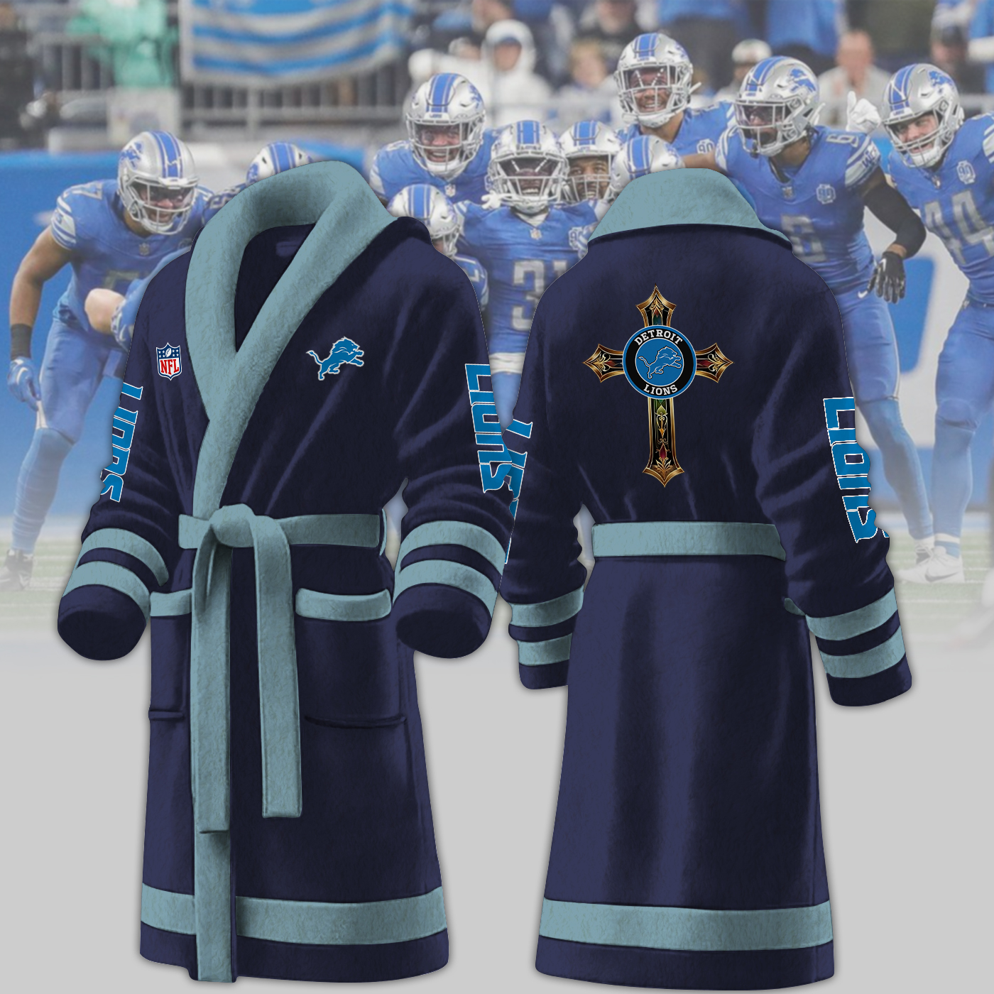 detroit lions nfl personalized fleece bathrobe hv6j7