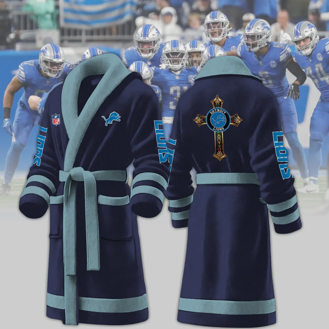 detroit lions nfl personalized fleece bathrobe hv6j7