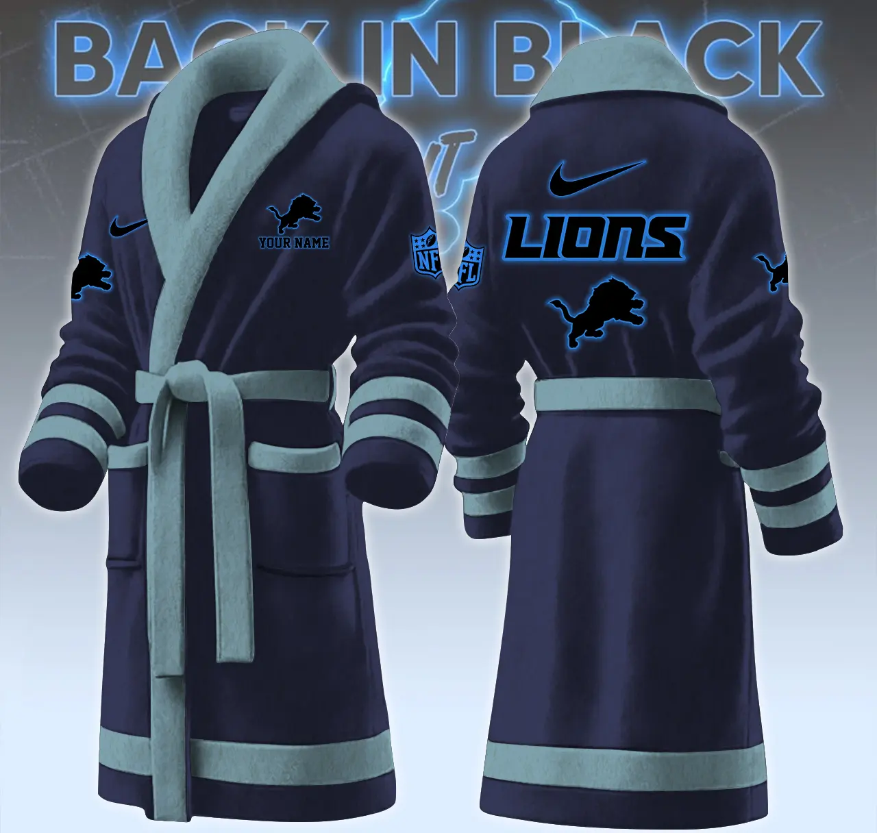 detroit lions nfl personalized fleece bathrobe i175w