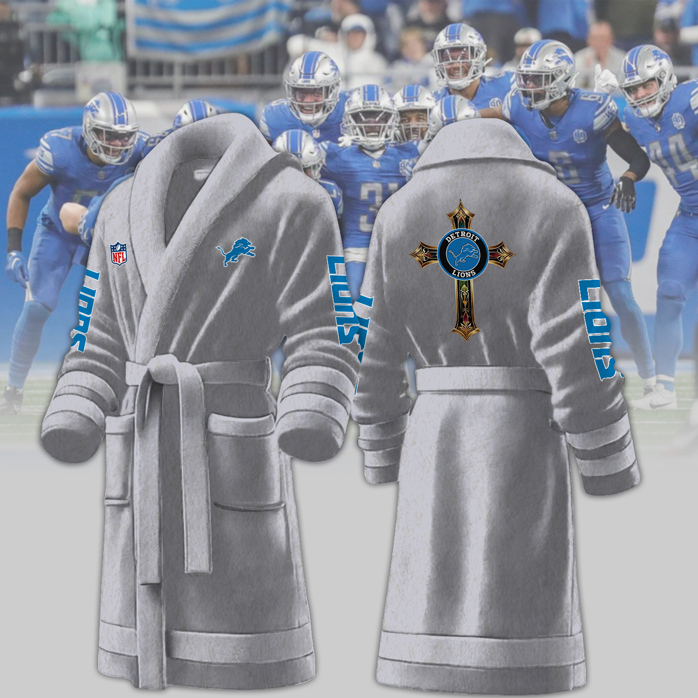 detroit lions nfl personalized fleece bathrobe iwbgy