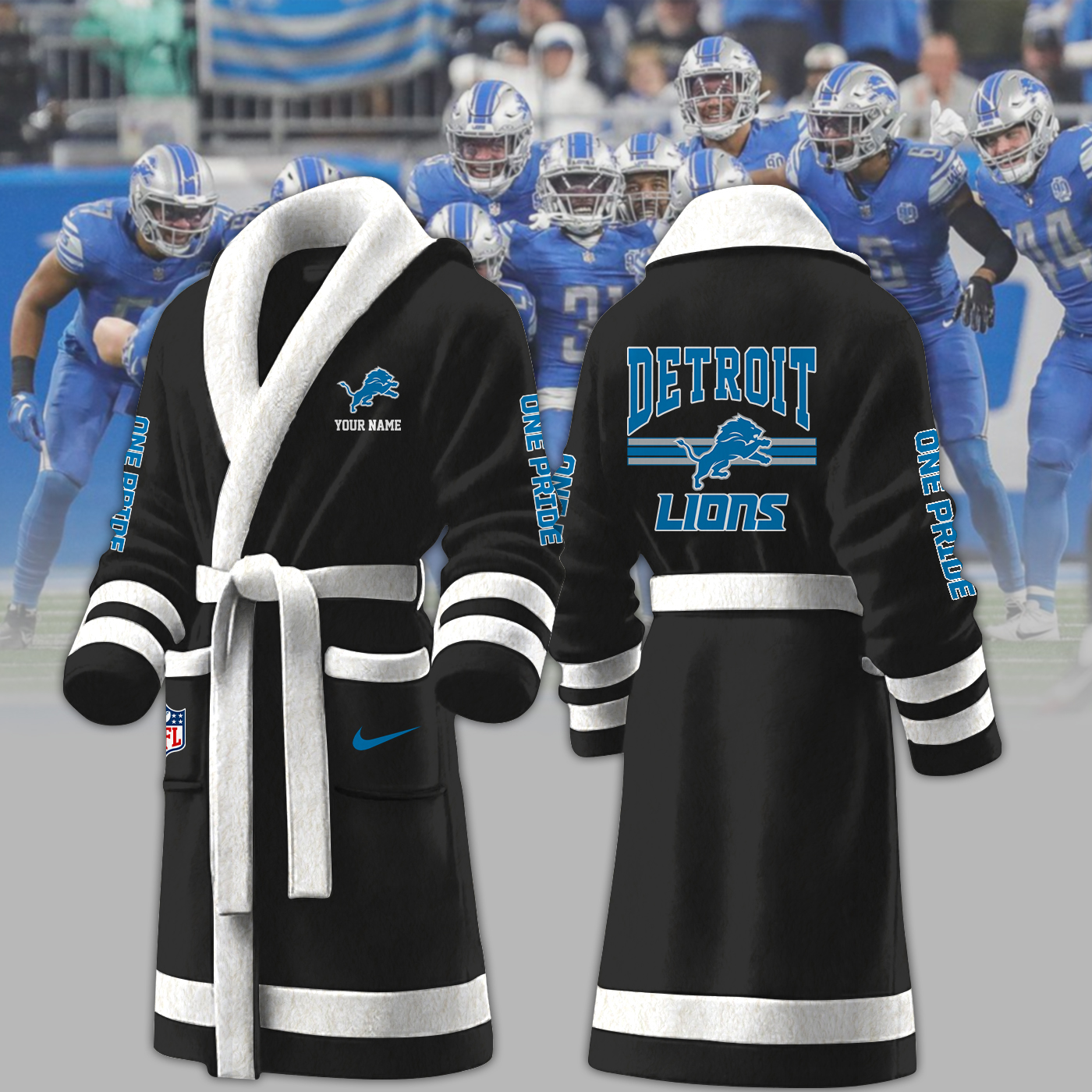 detroit lions nfl personalized fleece bathrobe kcbld