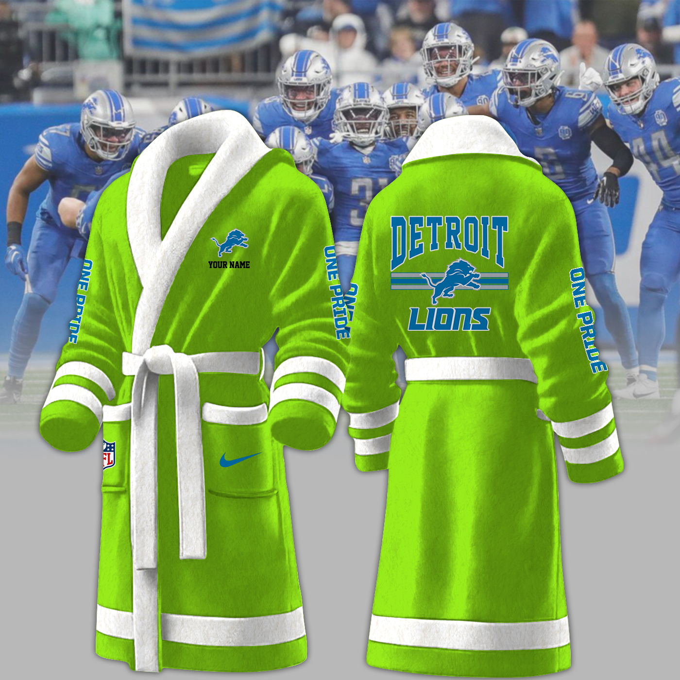 detroit lions nfl personalized fleece bathrobe n749j