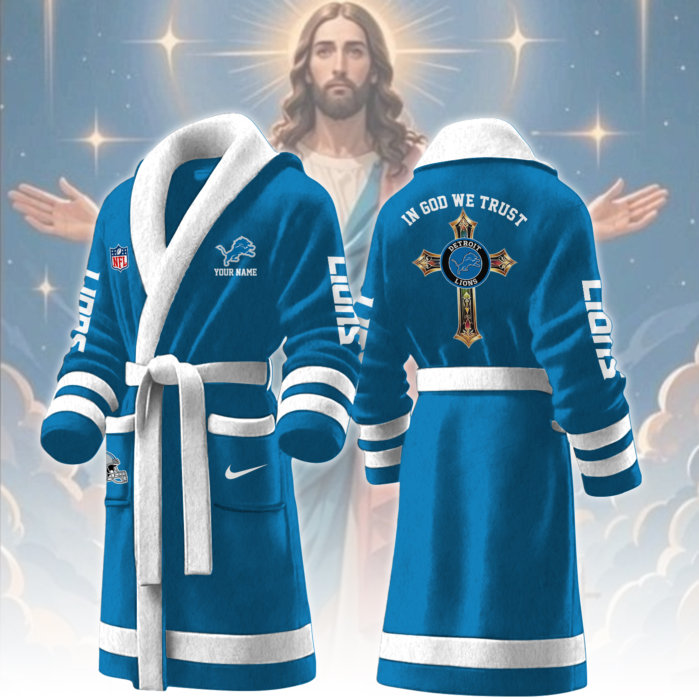 detroit lions nfl personalized fleece bathrobe oomkl