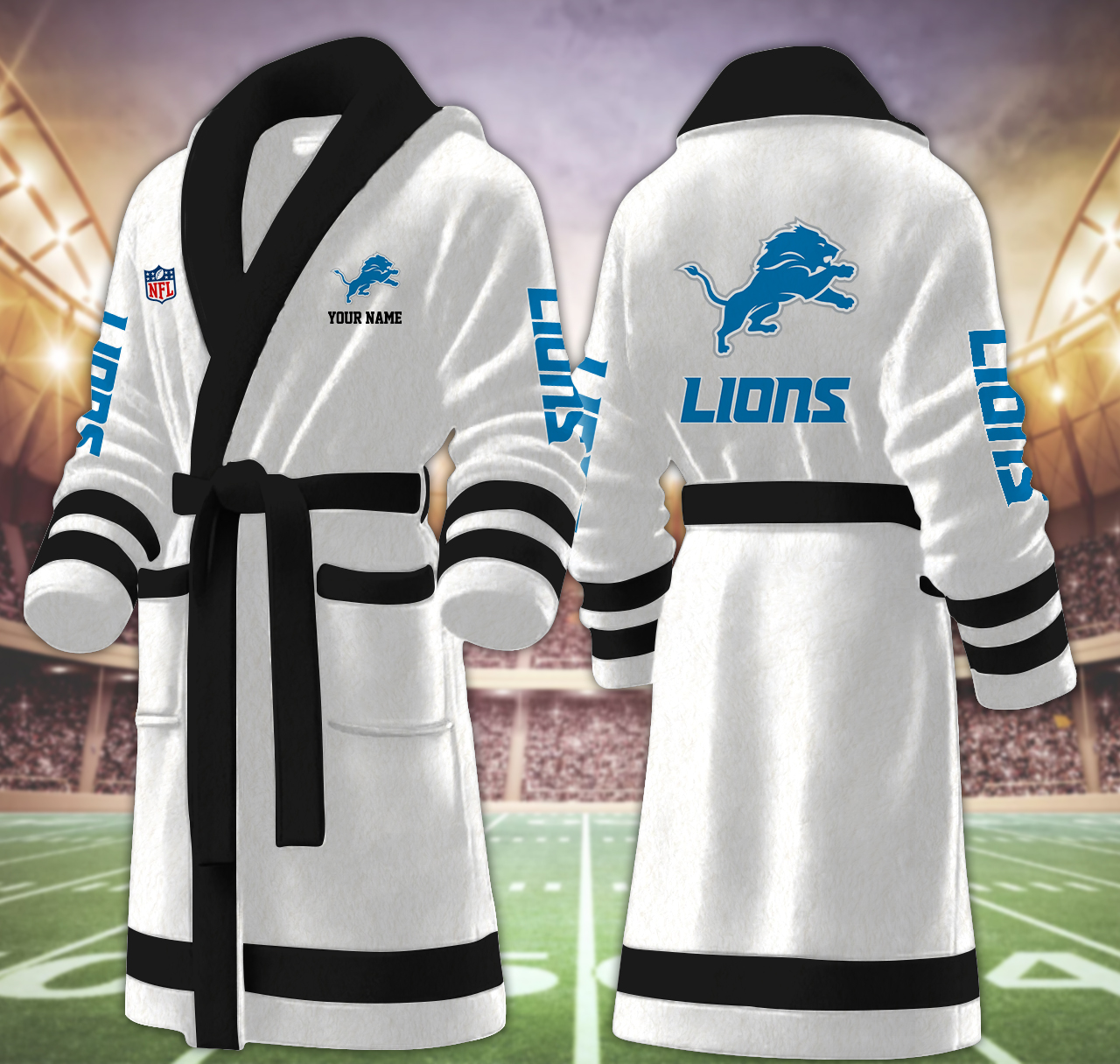 detroit lions nfl personalized fleece bathrobe p98pl