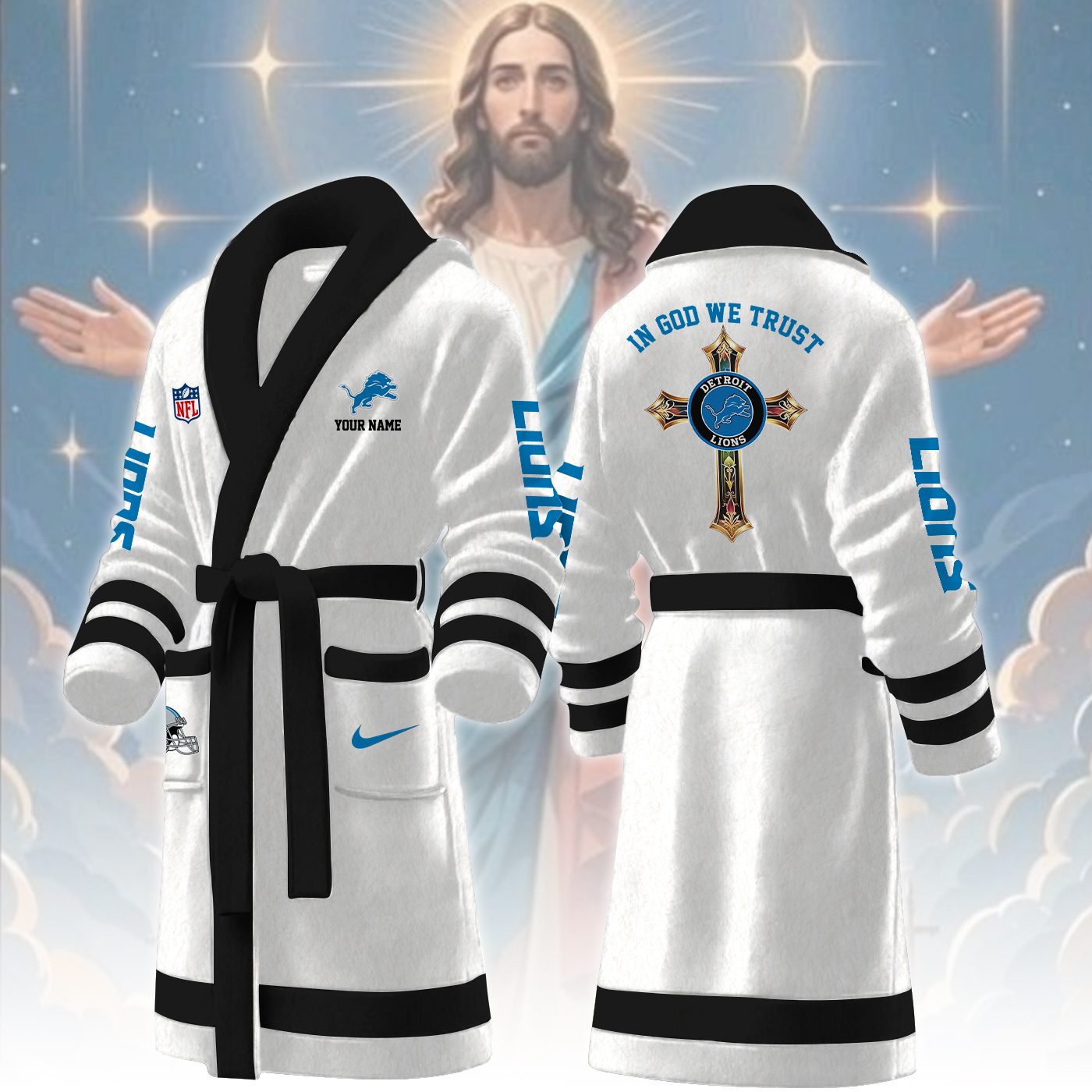 detroit lions nfl personalized fleece bathrobe pi0dl