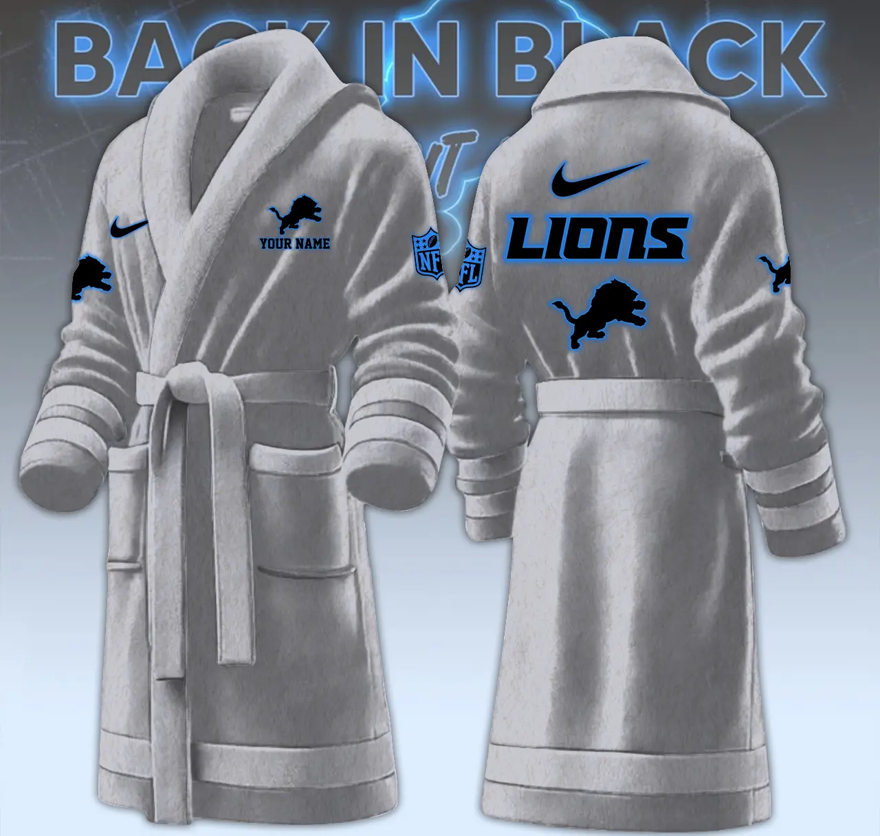 detroit lions nfl personalized fleece bathrobe pphdk