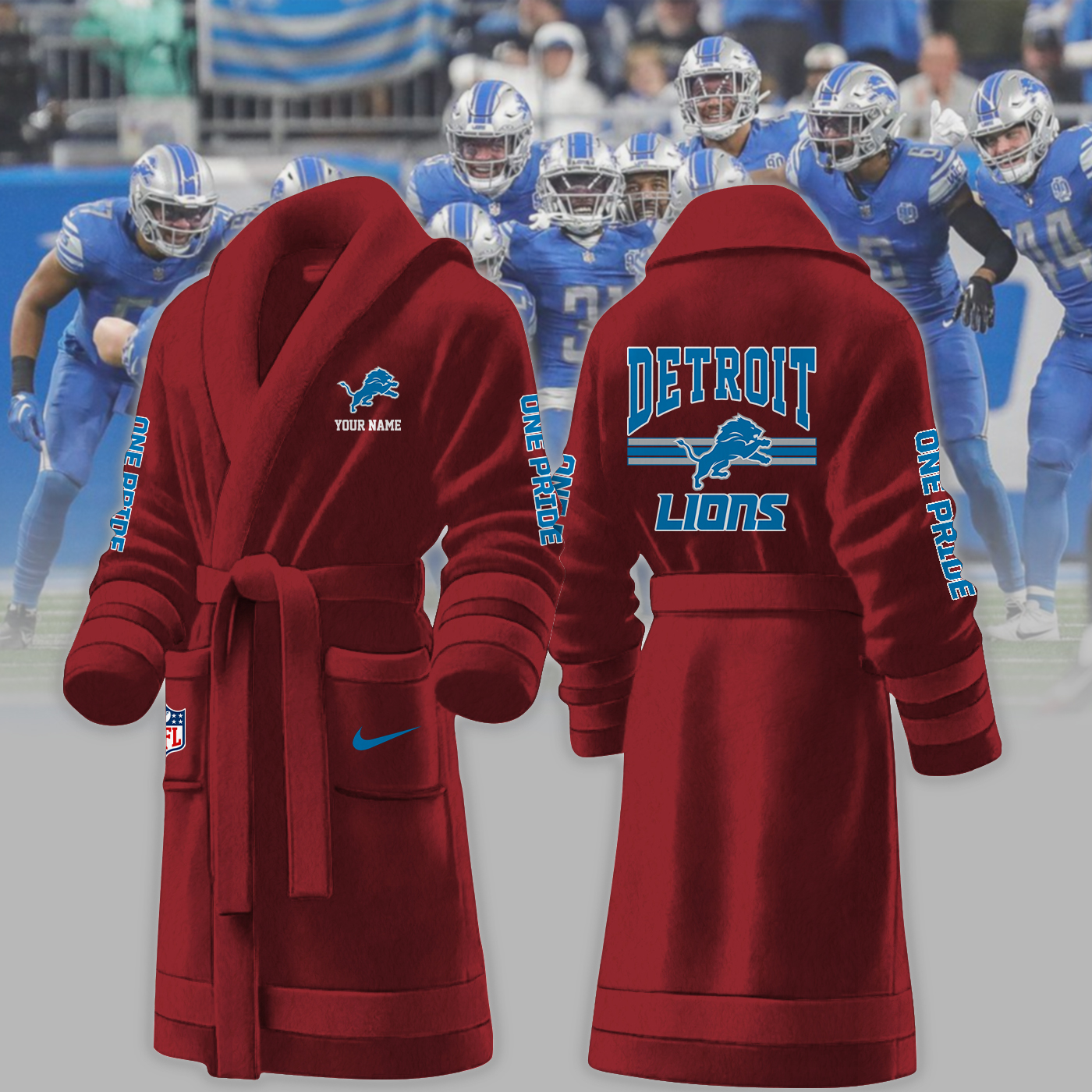 detroit lions nfl personalized fleece bathrobe qddmi
