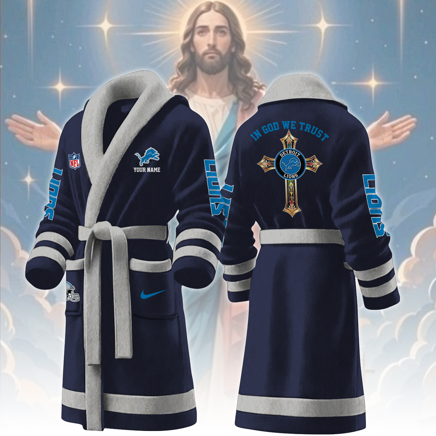 detroit lions nfl personalized fleece bathrobe rm1us