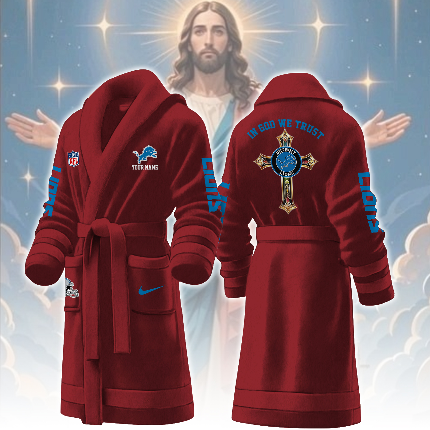 detroit lions nfl personalized fleece bathrobe roto3
