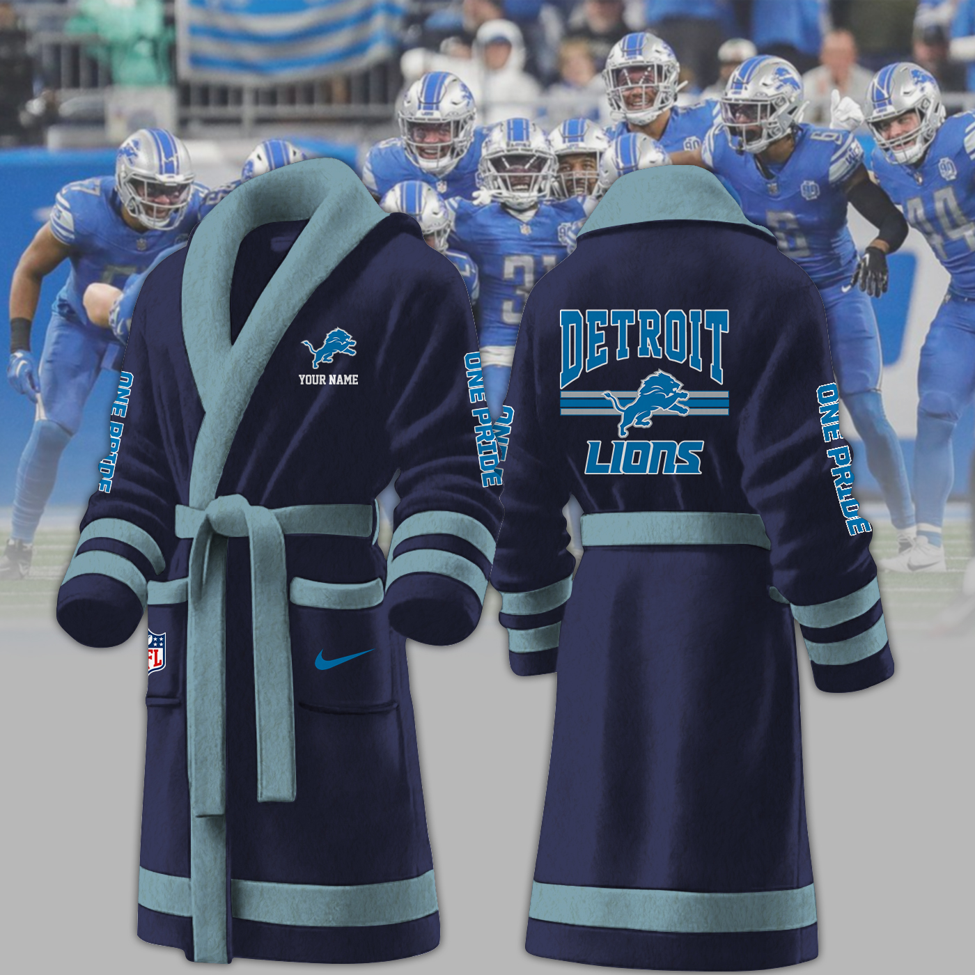 detroit lions nfl personalized fleece bathrobe sbwpf