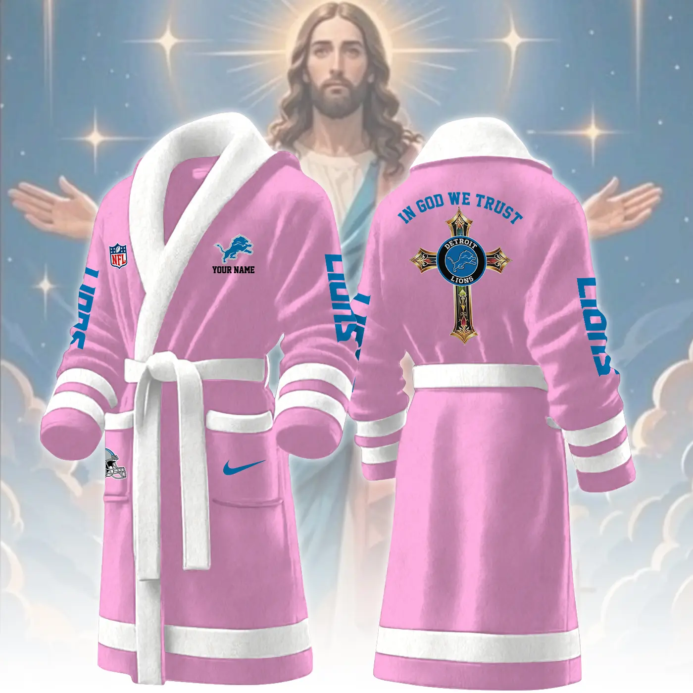 detroit lions nfl personalized fleece bathrobe sh3hs