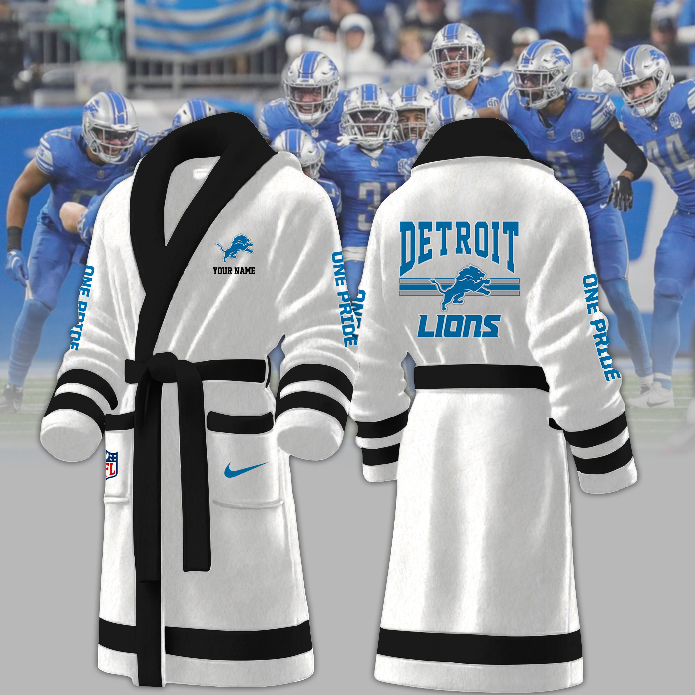 detroit lions nfl personalized fleece bathrobe ukf9n