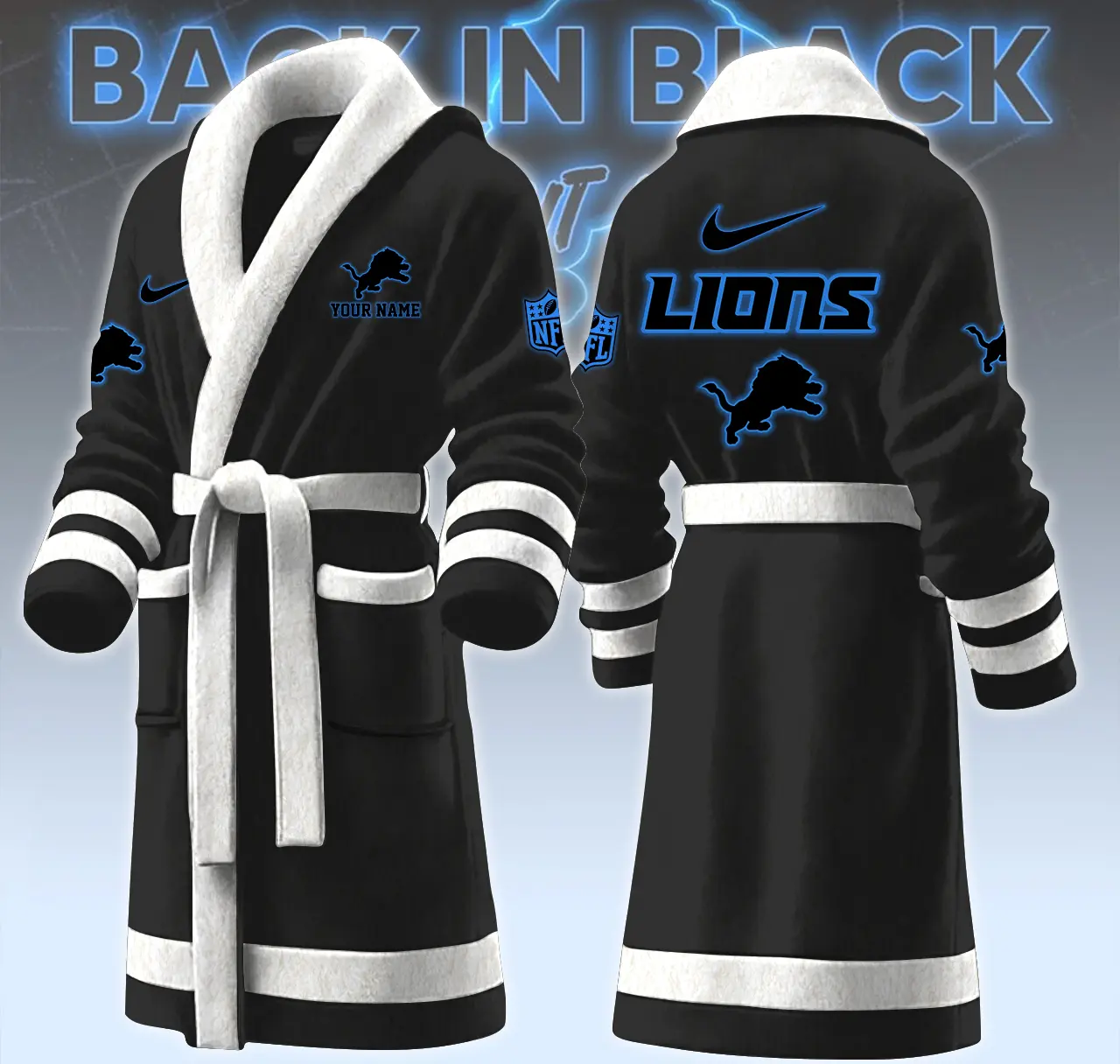 detroit lions nfl personalized fleece bathrobe uvjdy