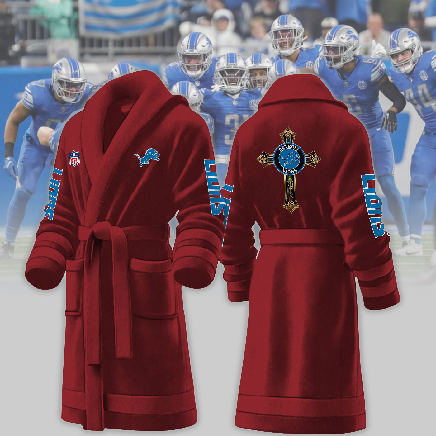 detroit lions nfl personalized fleece bathrobe v4mgu