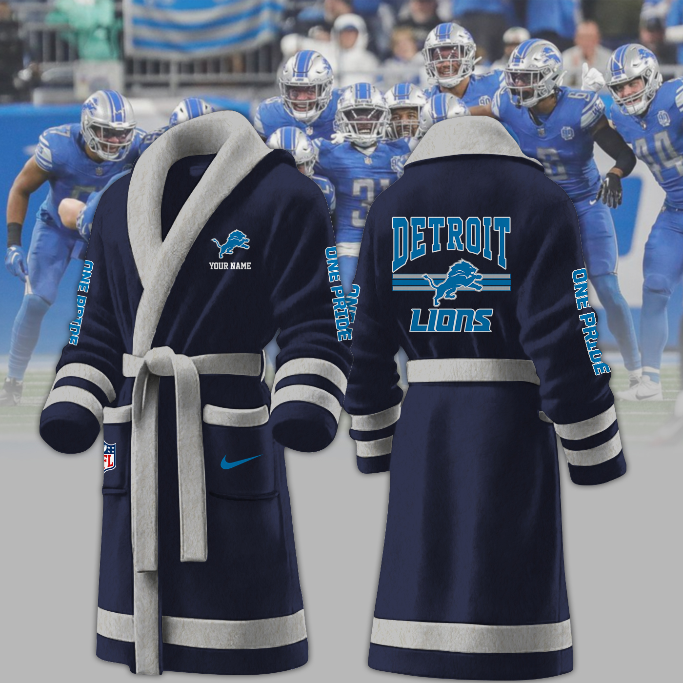 detroit lions nfl personalized fleece bathrobe vxth4