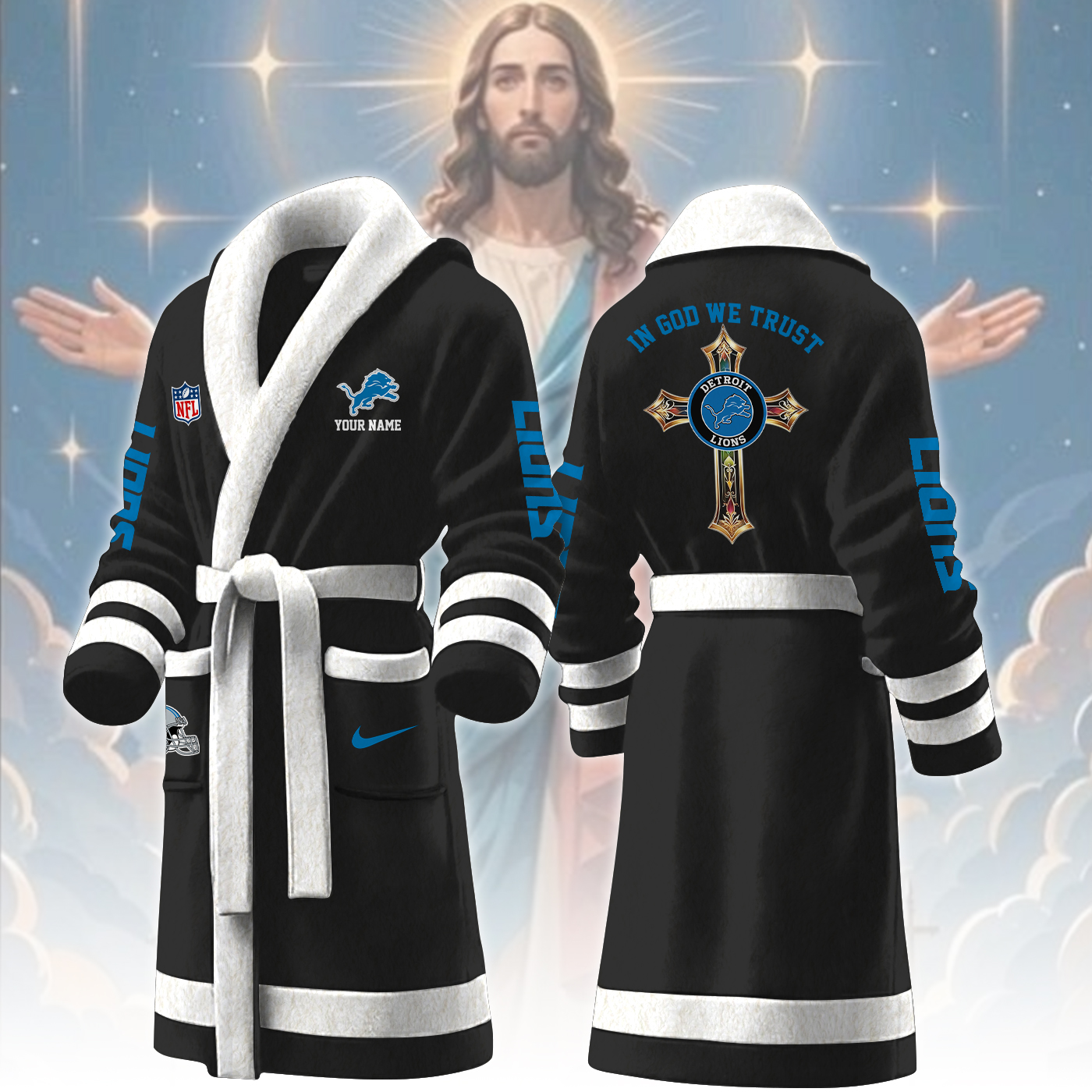 detroit lions nfl personalized fleece bathrobe xzsrm