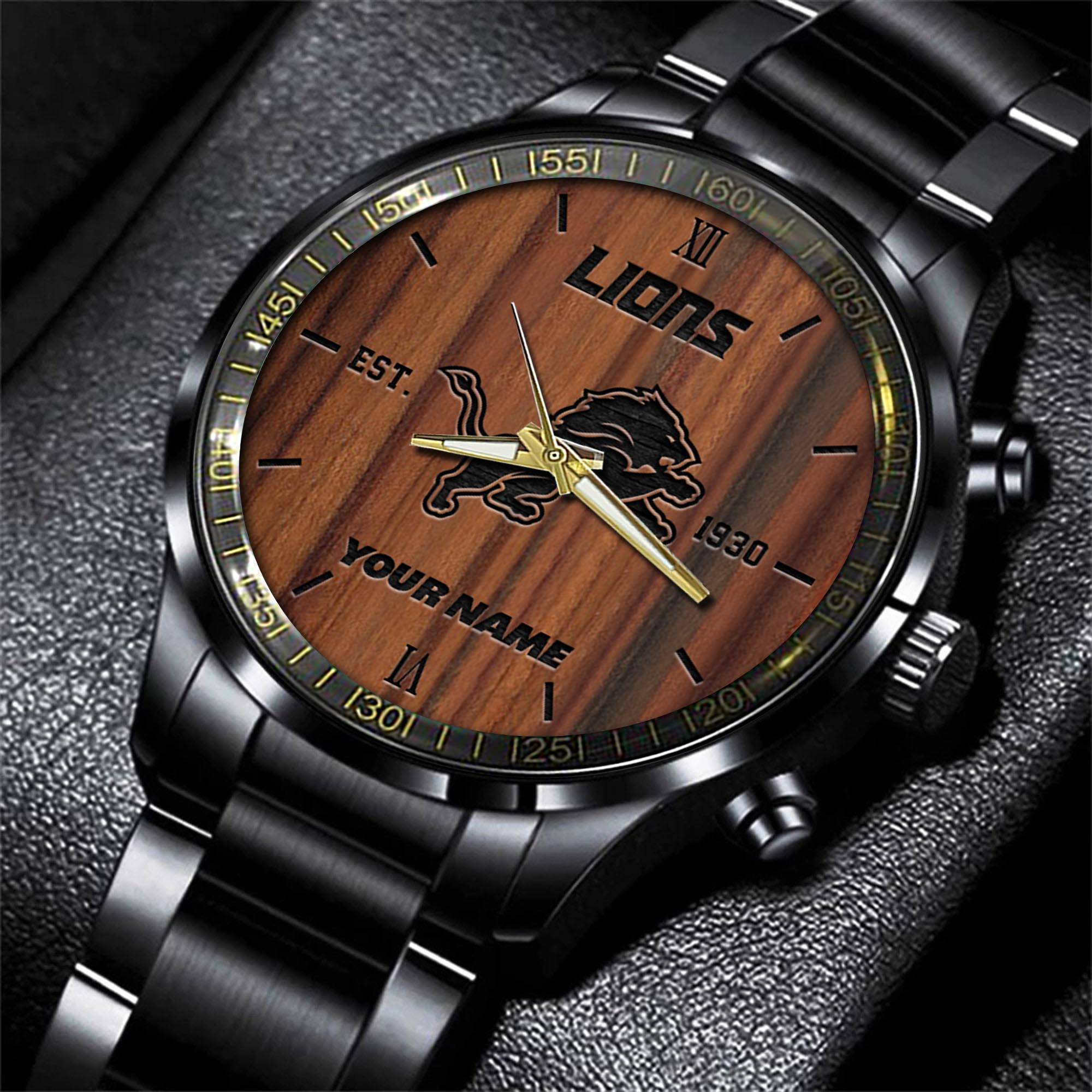 detroit lions nfl personalized sport black watch gifts for fans gz5v1