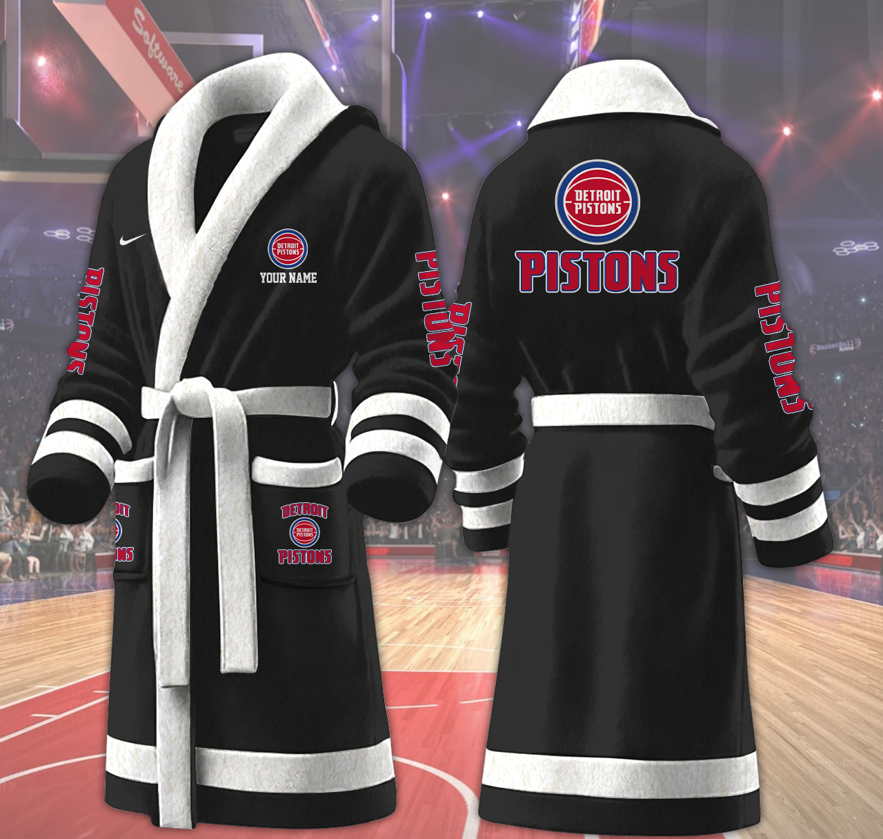 detroit pistons nba personalized fleece bathrobe 4xcx4