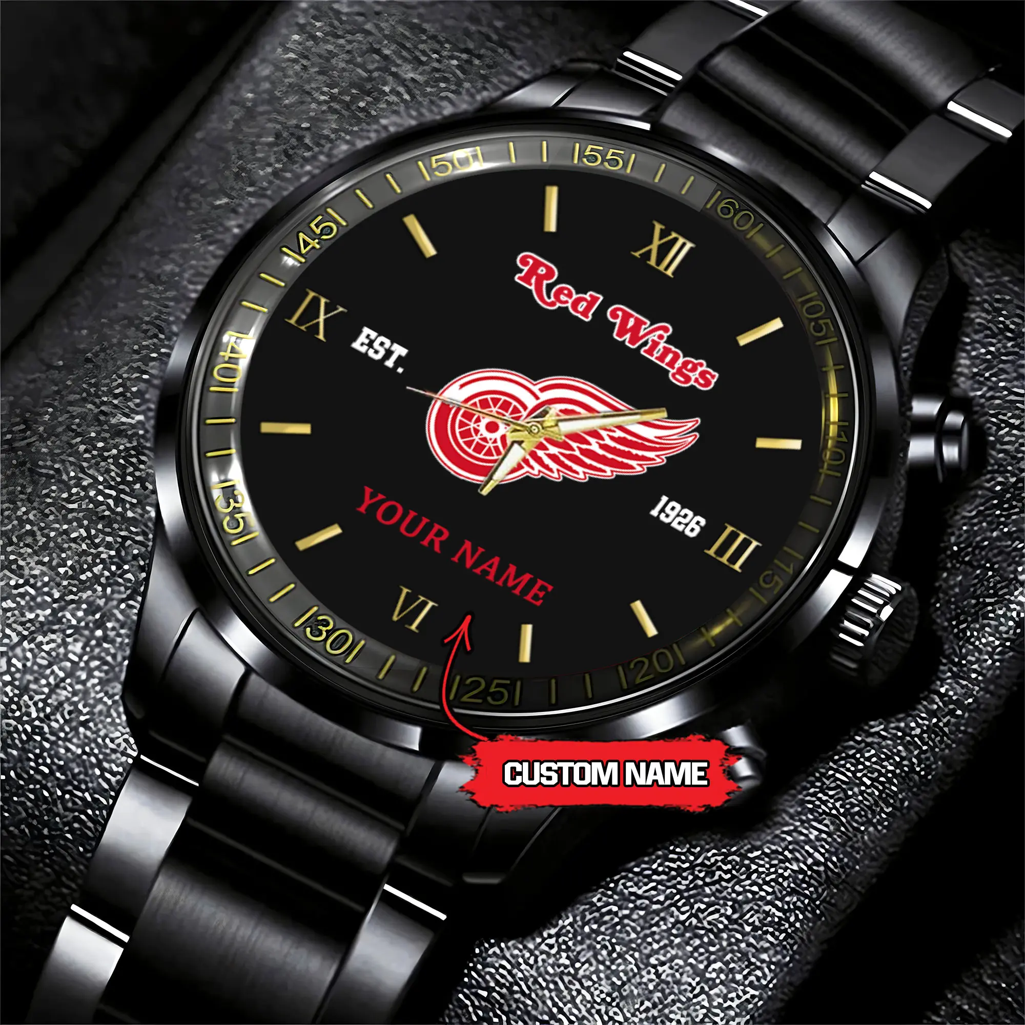 detroit red wings nhl hockey game time custom black fashion watch mjnik