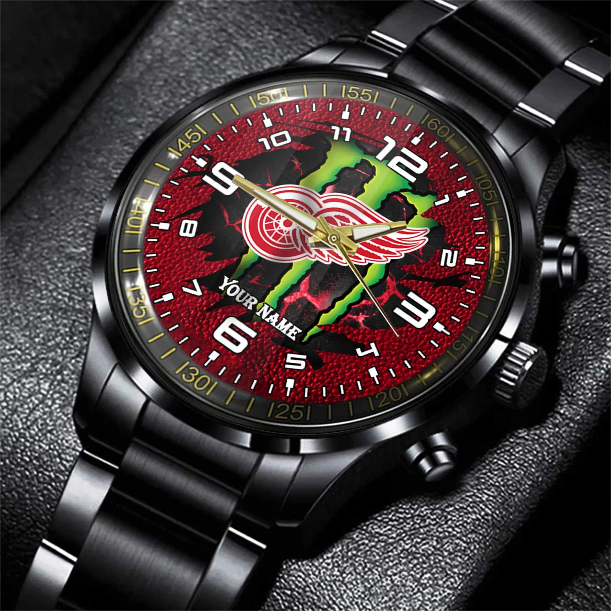 detroit red wings nhl personalized 3d black men hand watch gift for fans gq7du