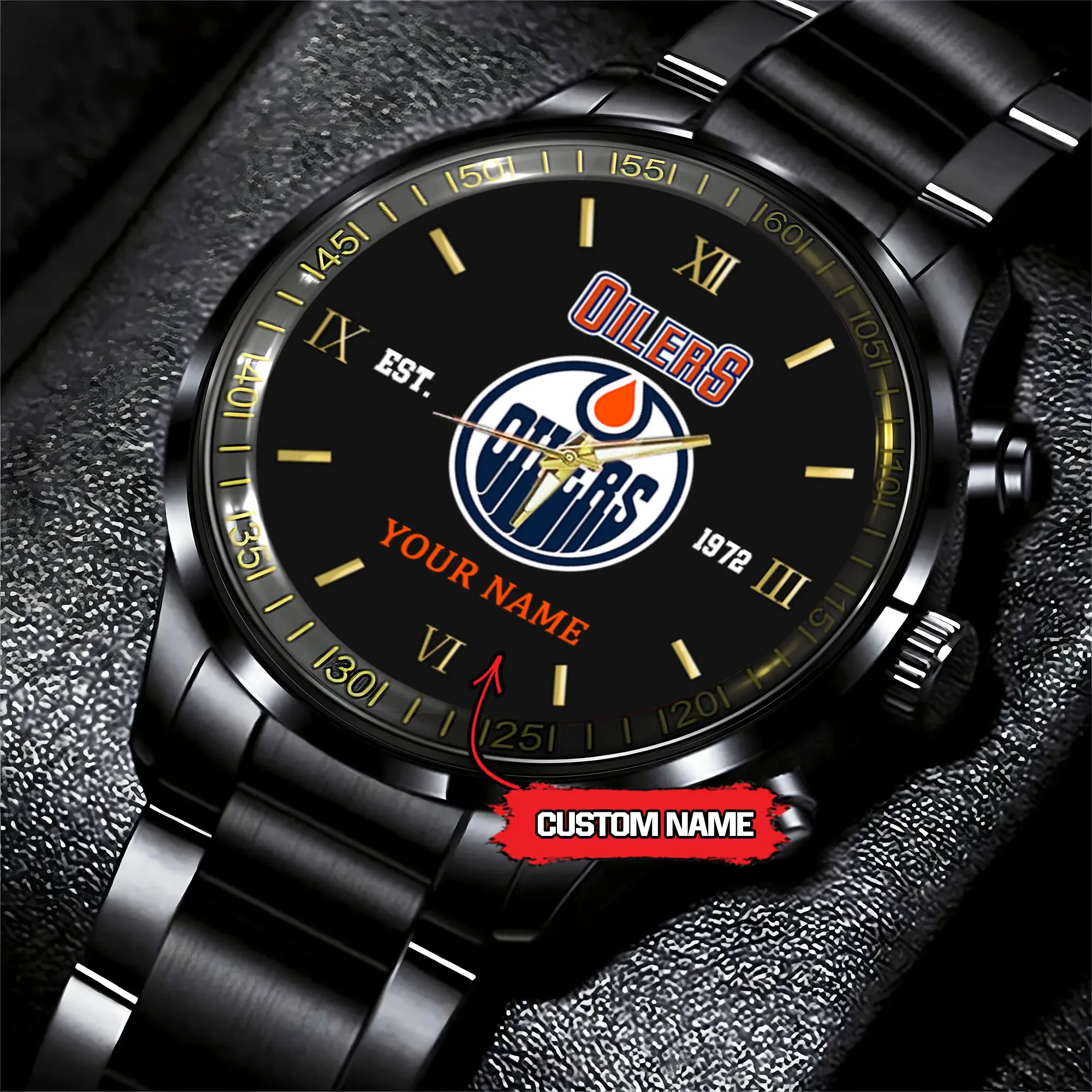 edmonton oilers nhl hockey game time custom black fashion watch qg8jf