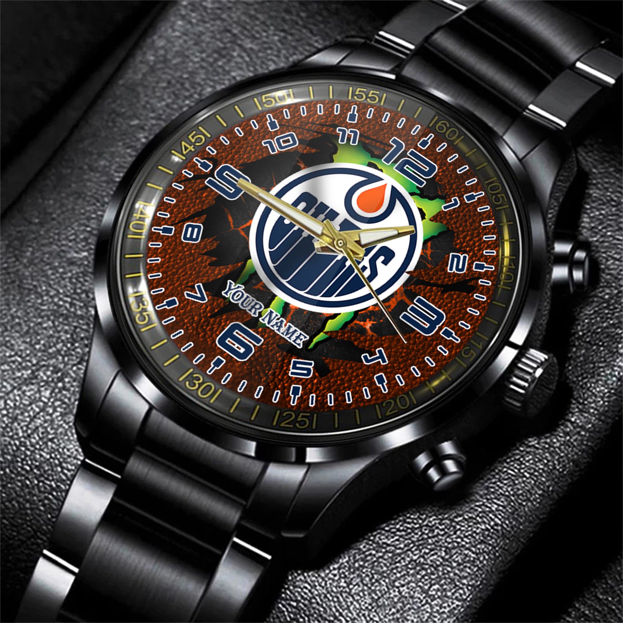 edmonton oilers nhl personalized 3d black men hand watch gift for fans rngob