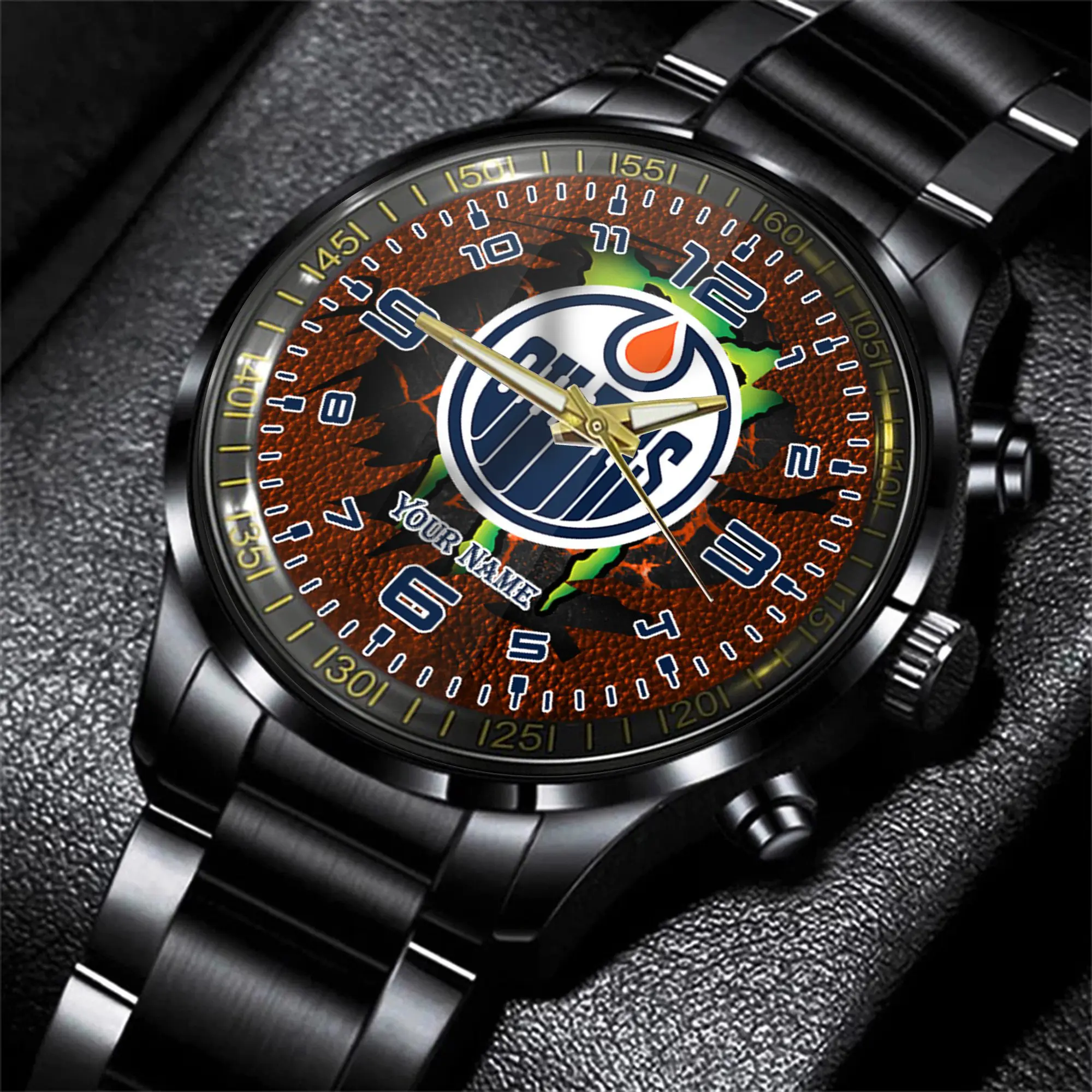 edmonton oilers nhl personalized 3d black men hand watch gift for fans rngob