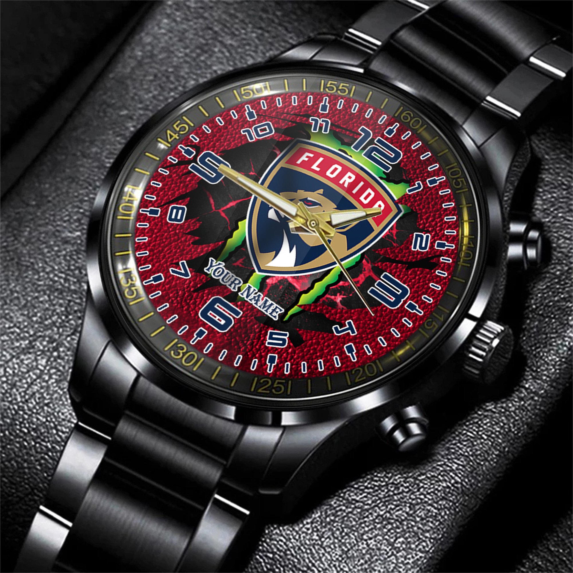 florida panthers nhl personalized 3d black men hand watch gift for fans vv3i7