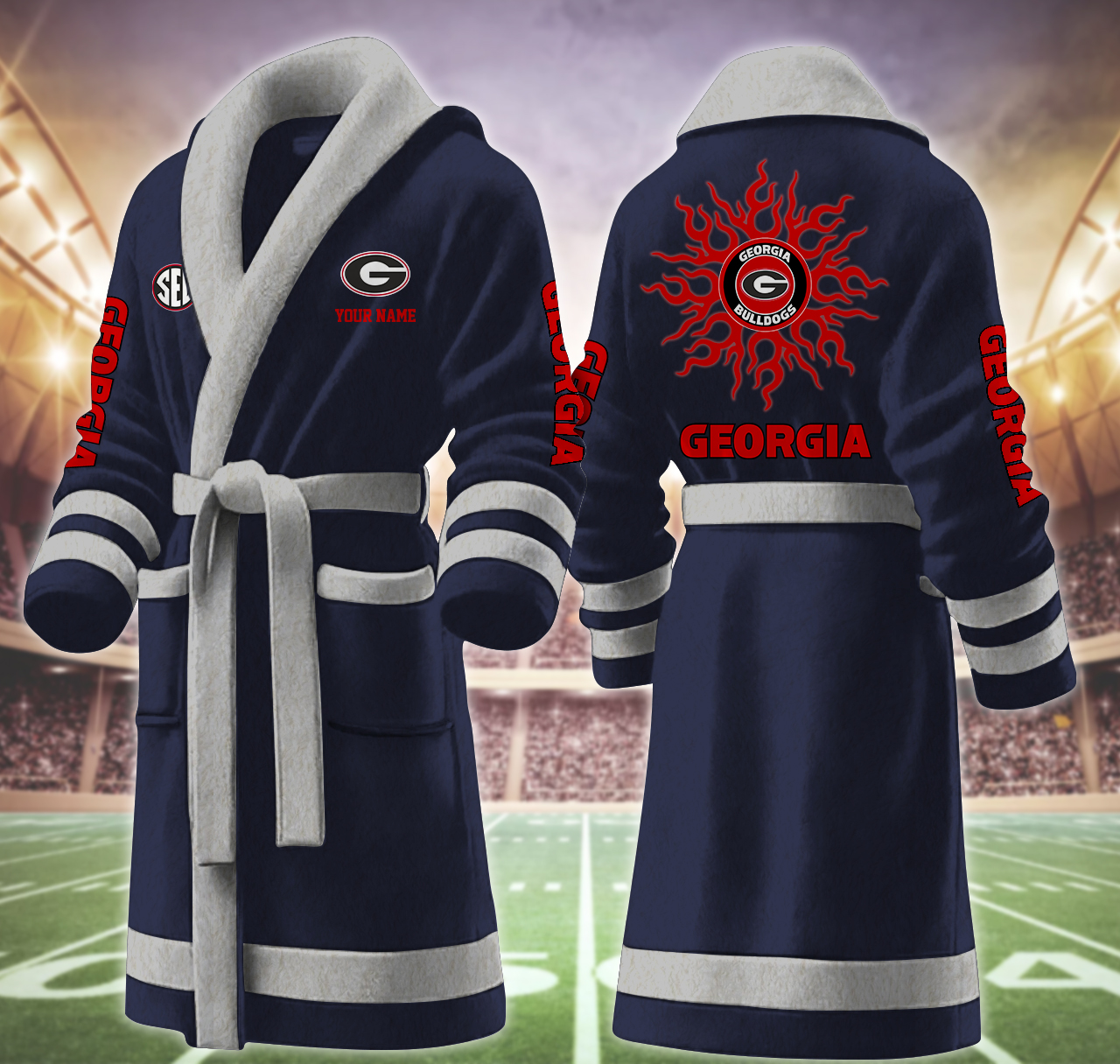 georgia bulldog ncaa personalized fleece bathrobe osgs3