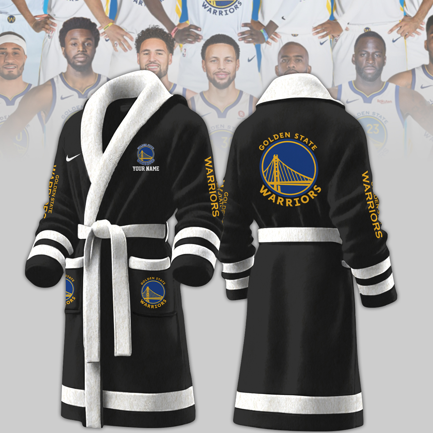 golden state warriors nba personalized fleece bathrobe bybpg