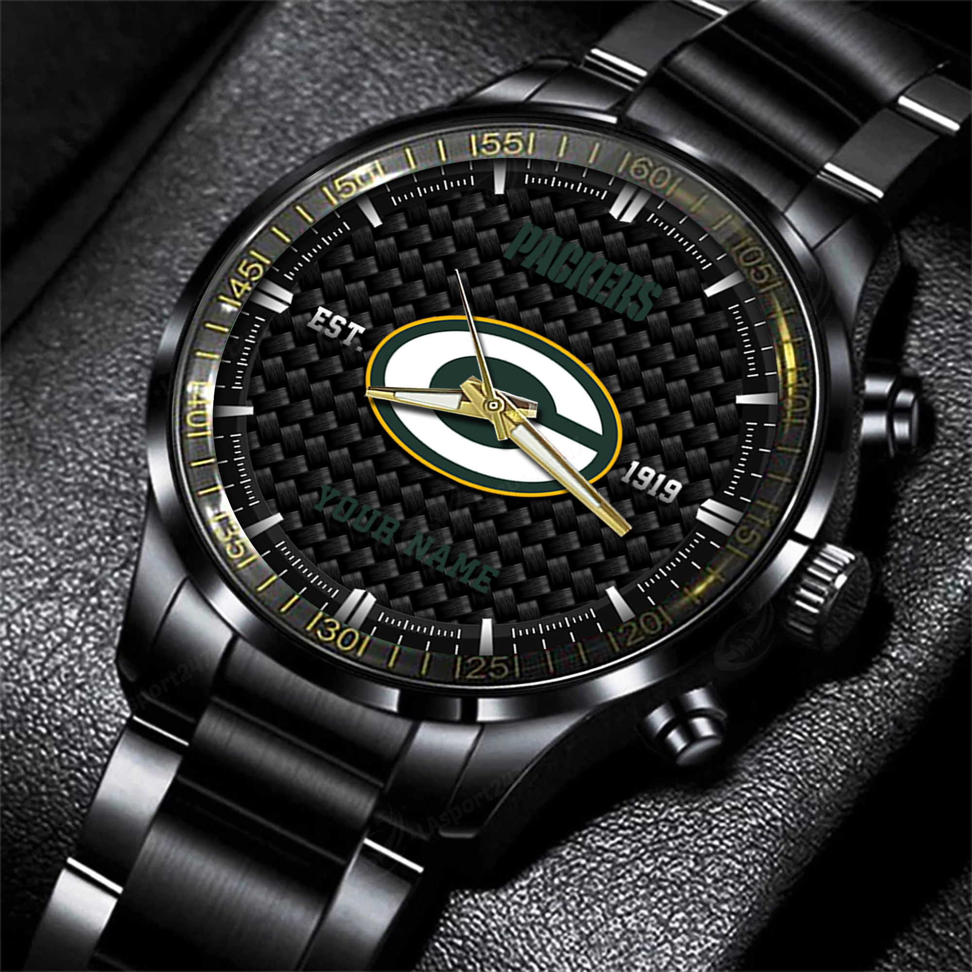 green bay packers nfl black fashion hand watch custom your name gift for fan i2e3f