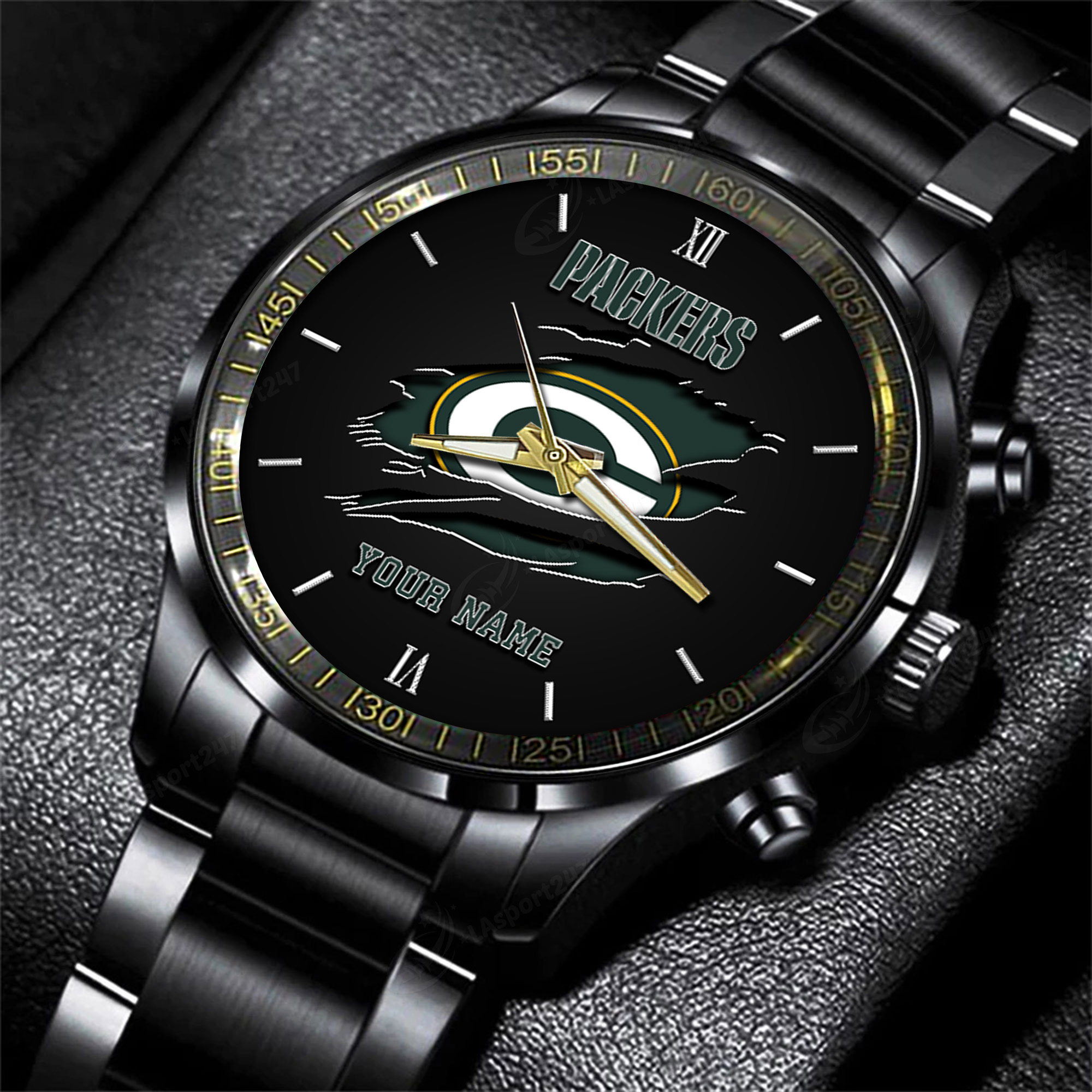 green bay packers nfl personalized black fashion watch for football lovers vy1vt