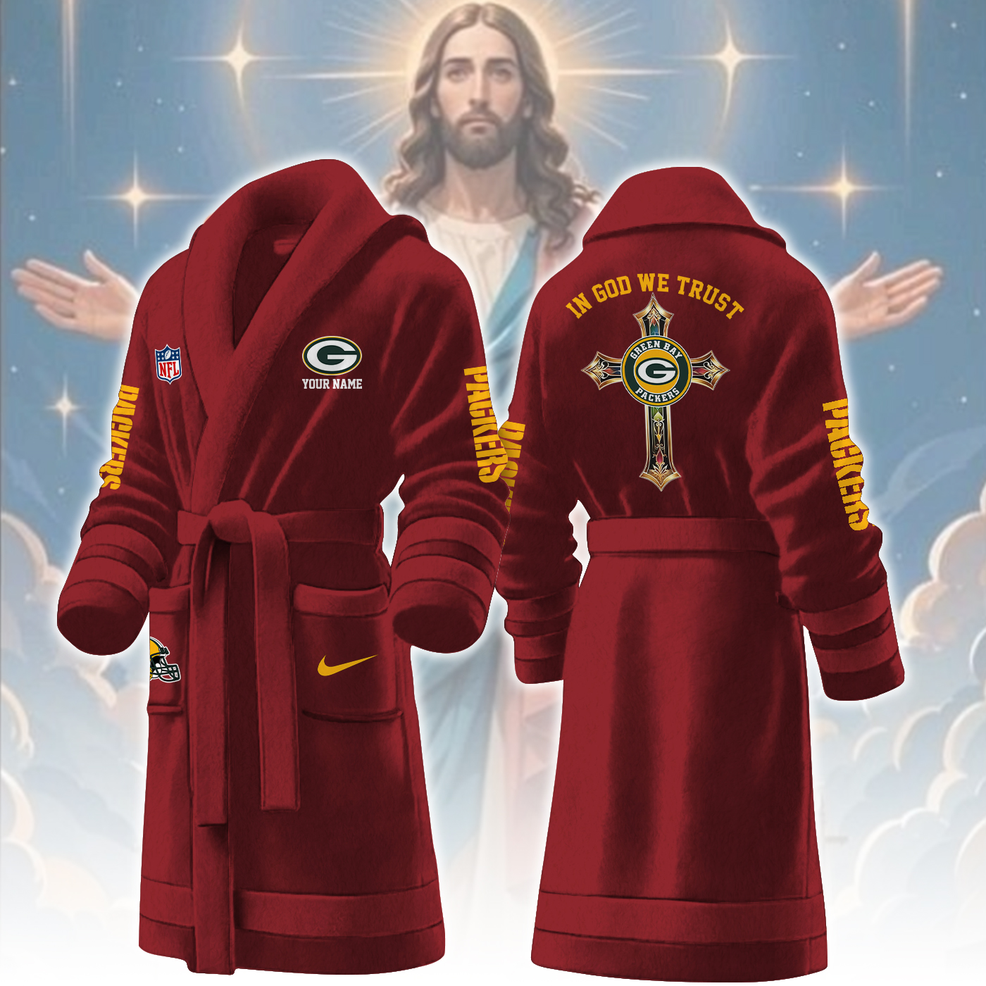 green bay packers nfl personalized fleece bathrobe 903zr