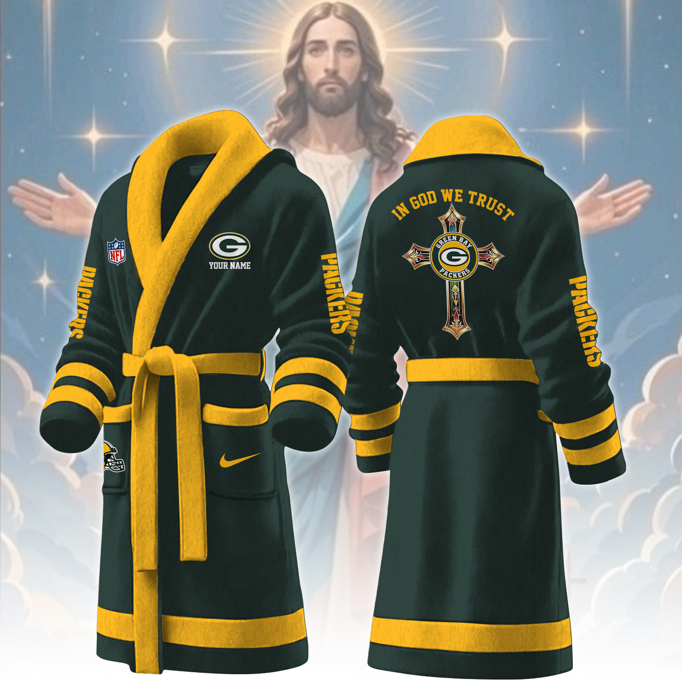 green bay packers nfl personalized fleece bathrobe 9llho
