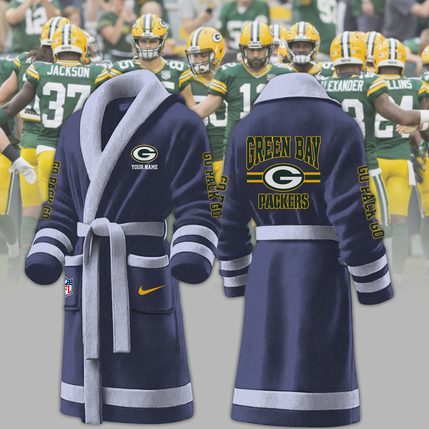 green bay packers nfl personalized fleece bathrobe a74pa