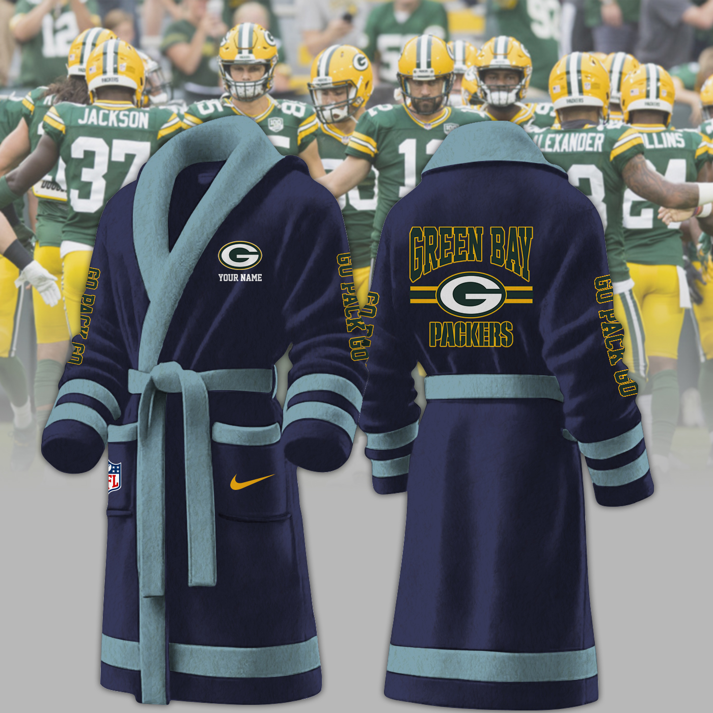 green bay packers nfl personalized fleece bathrobe dhxre