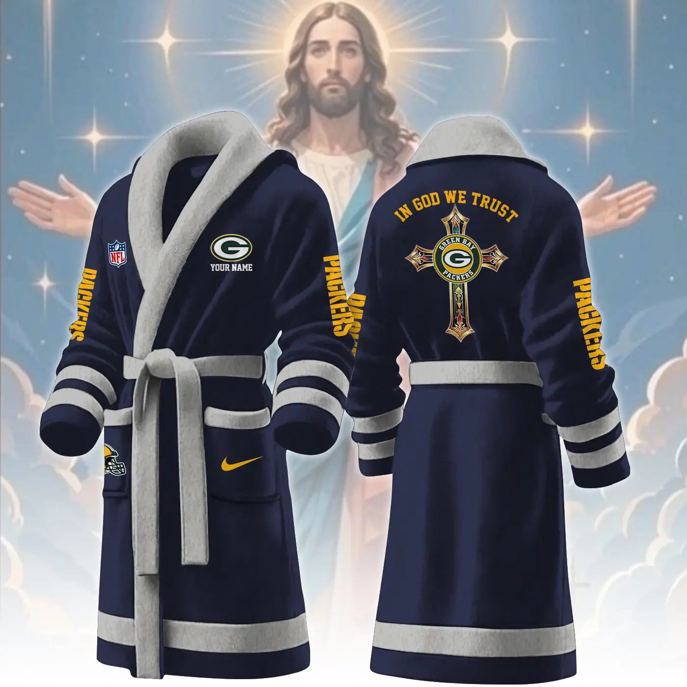 green bay packers nfl personalized fleece bathrobe dzn3r