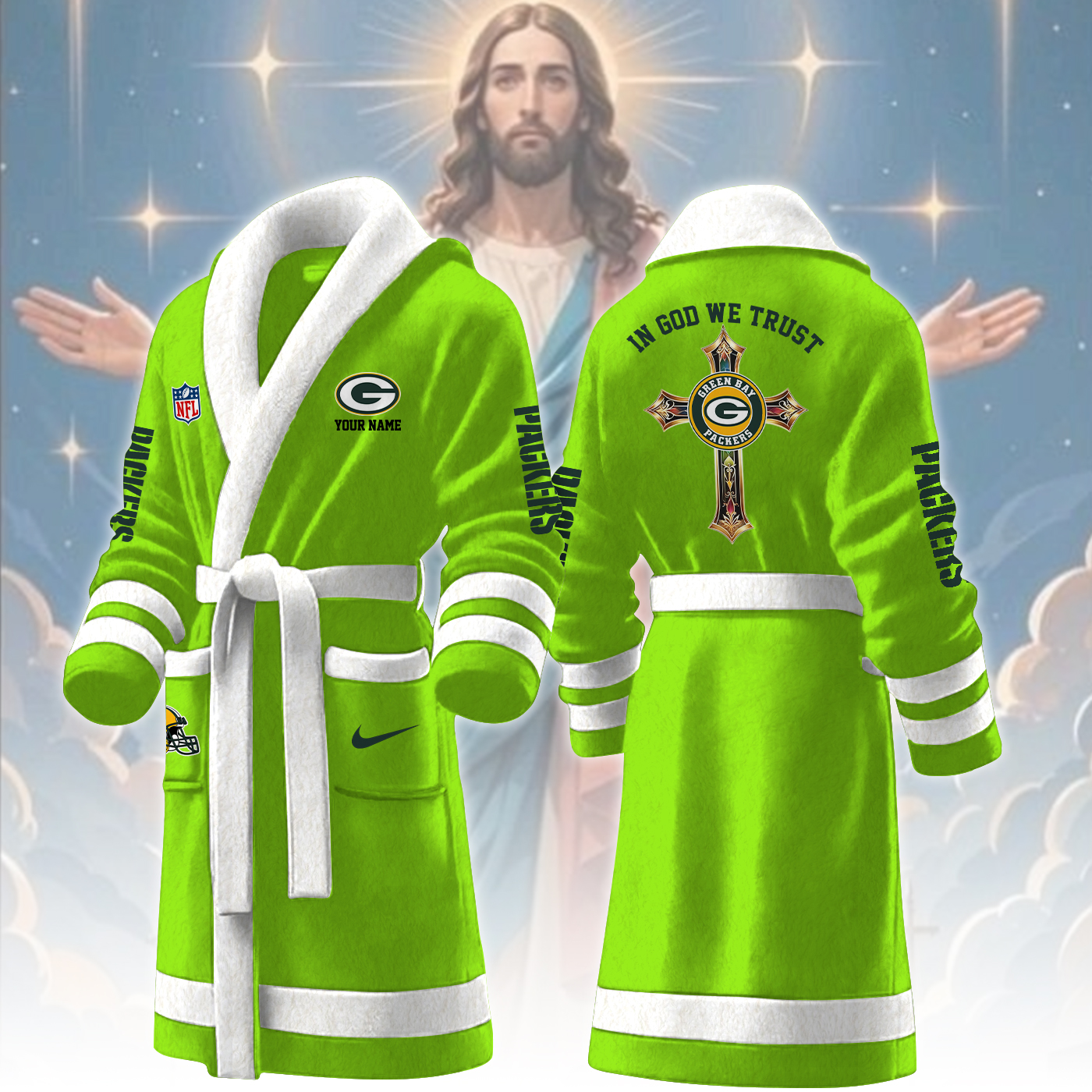 green bay packers nfl personalized fleece bathrobe kd6pa