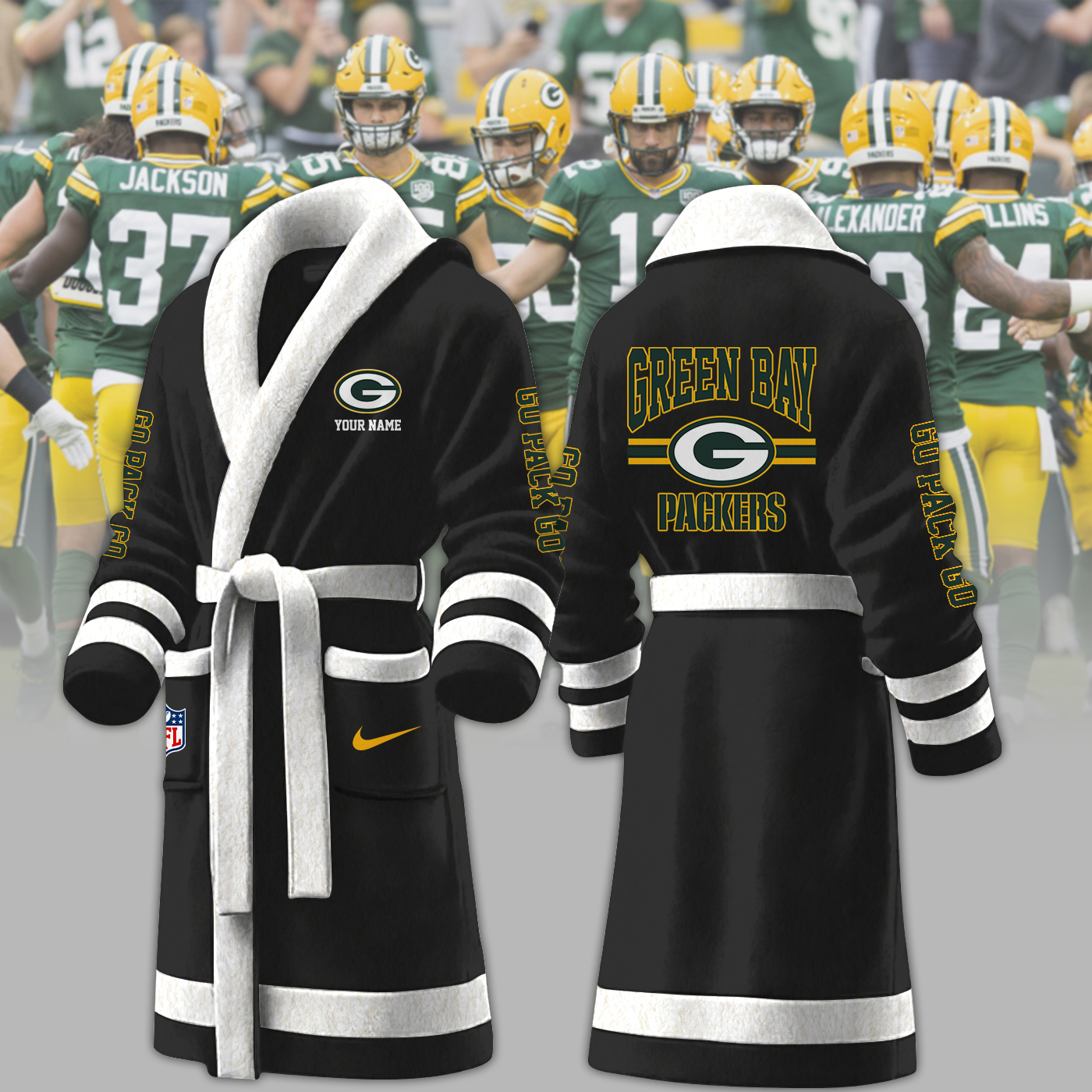 green bay packers nfl personalized fleece bathrobe kkq5h