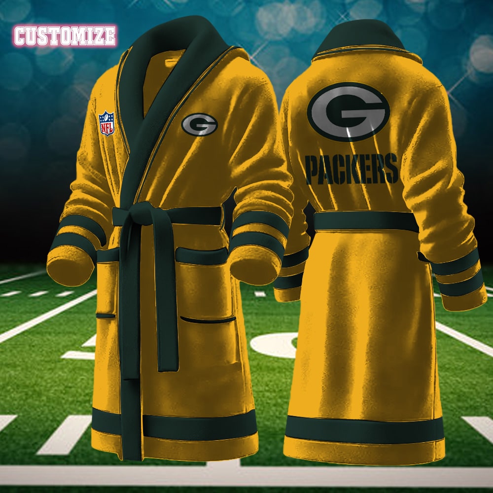 green bay packers nfl personalized fleece bathrobe m2nf9