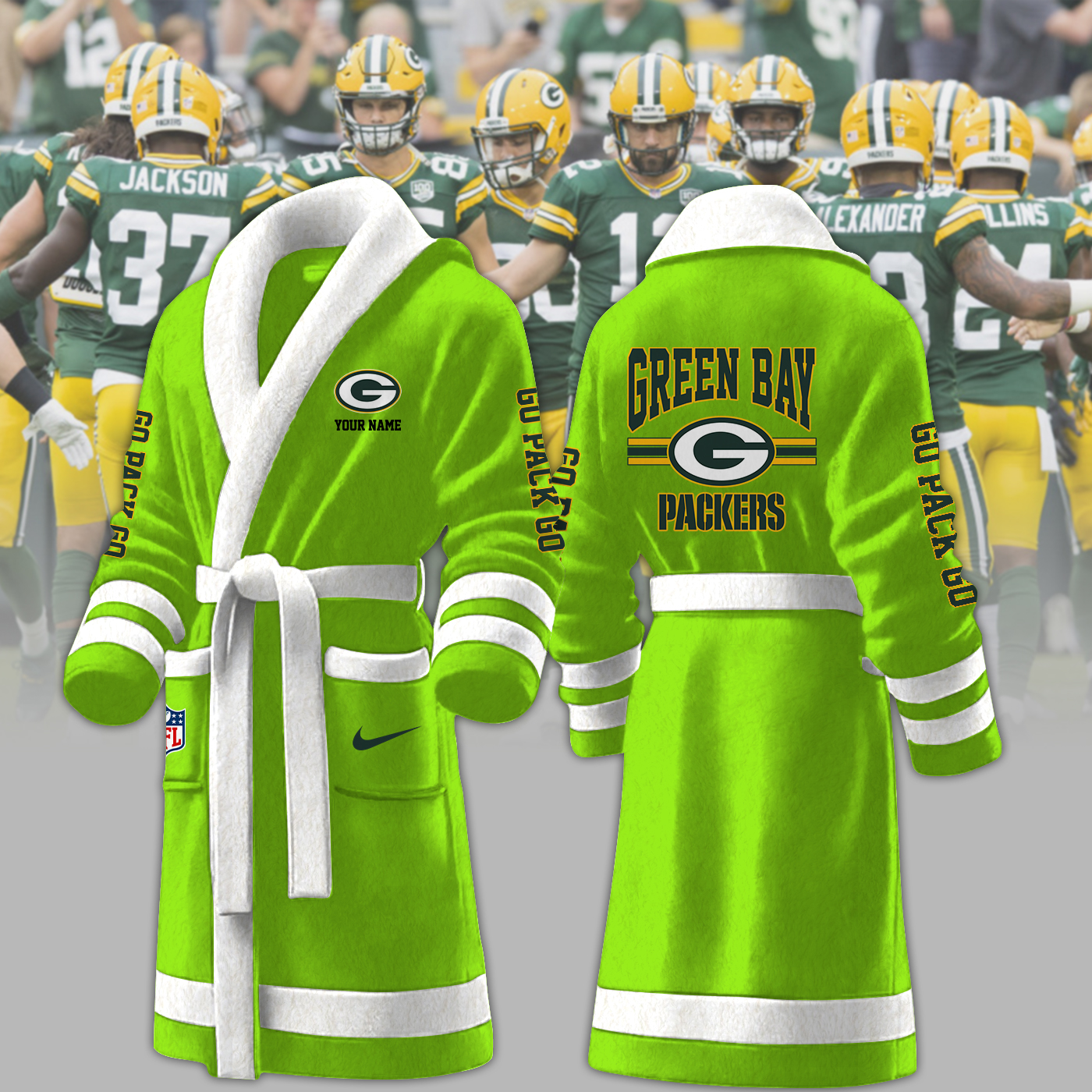 green bay packers nfl personalized fleece bathrobe odqno