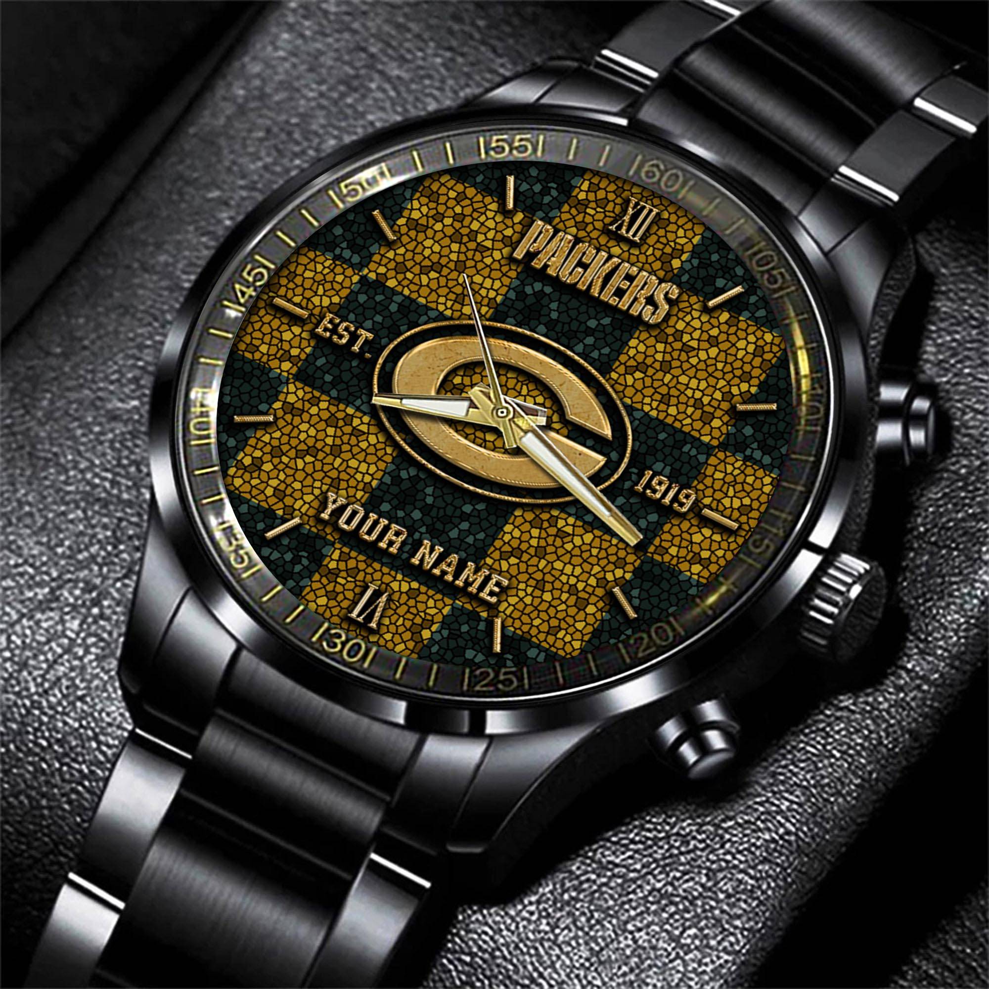 green bay packers nfl personalized sport black watch gifts for fans yqwhq