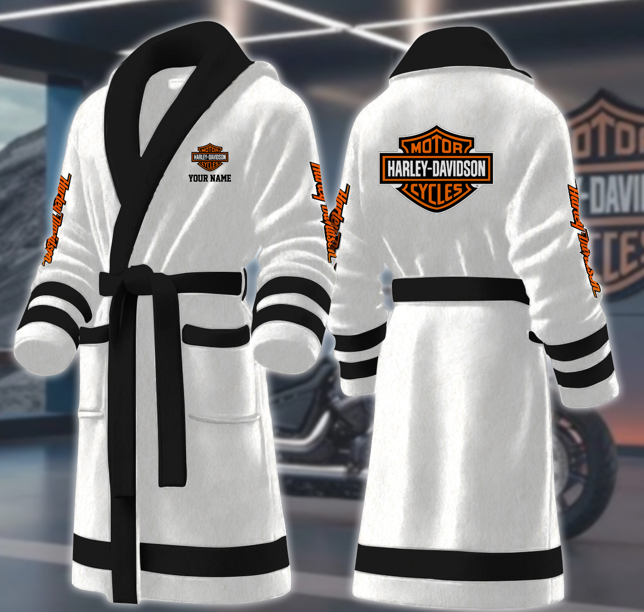 harley davidson motocycles personalized fleece bathrobe dfigh