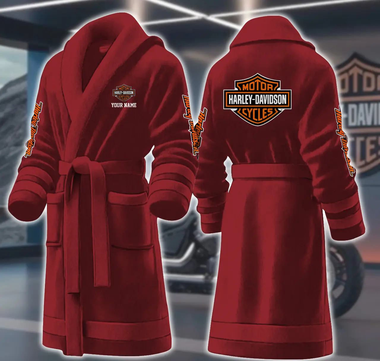 harley davidson motocycles personalized fleece bathrobe jjhiz